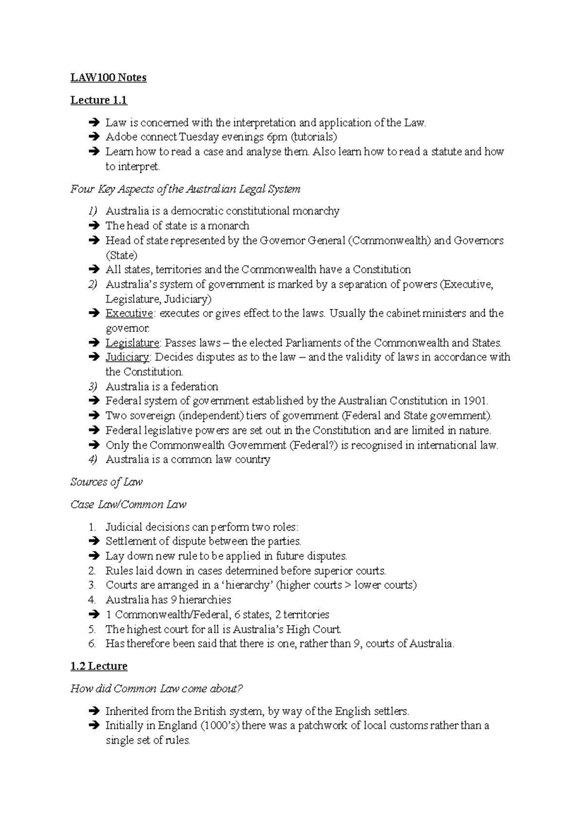 LAW100 Notes - Summary Introduction to Legal Systems and Methods ...