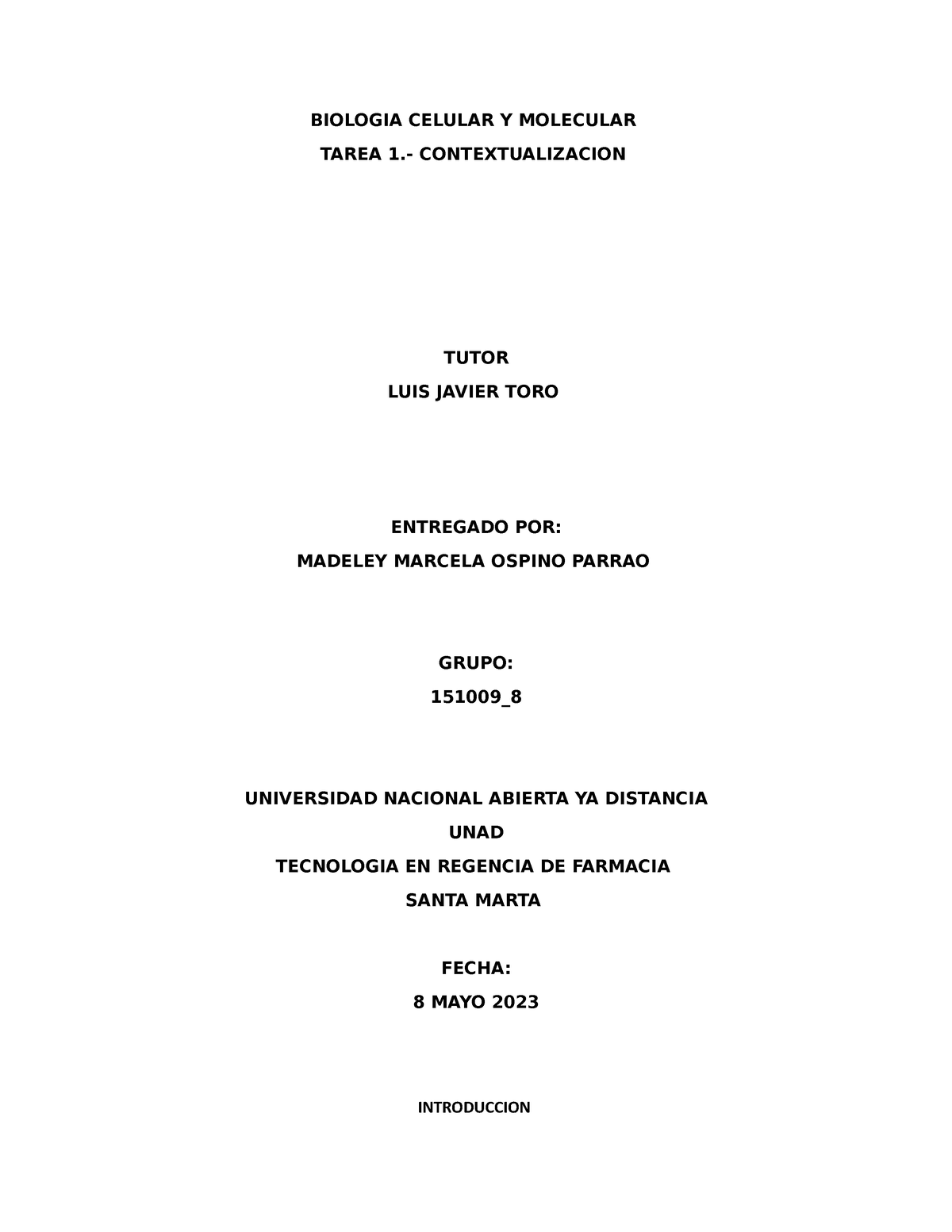 Biologia Celular Y Molecular - BIOLOGIA CELULAR Y MOLECULAR TAREA 1 ...