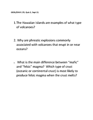 Exam 1 Review Sheet GEOL 170 - Fall 2023 - GEOL/ENVI 170, Exam 1: Some ...