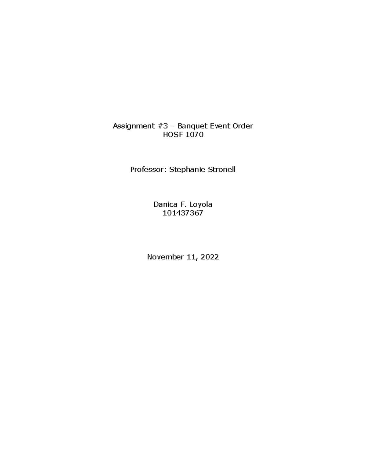 Assignment #3 - Banquet Event Order - Assignment #3 – Banquet Event ...