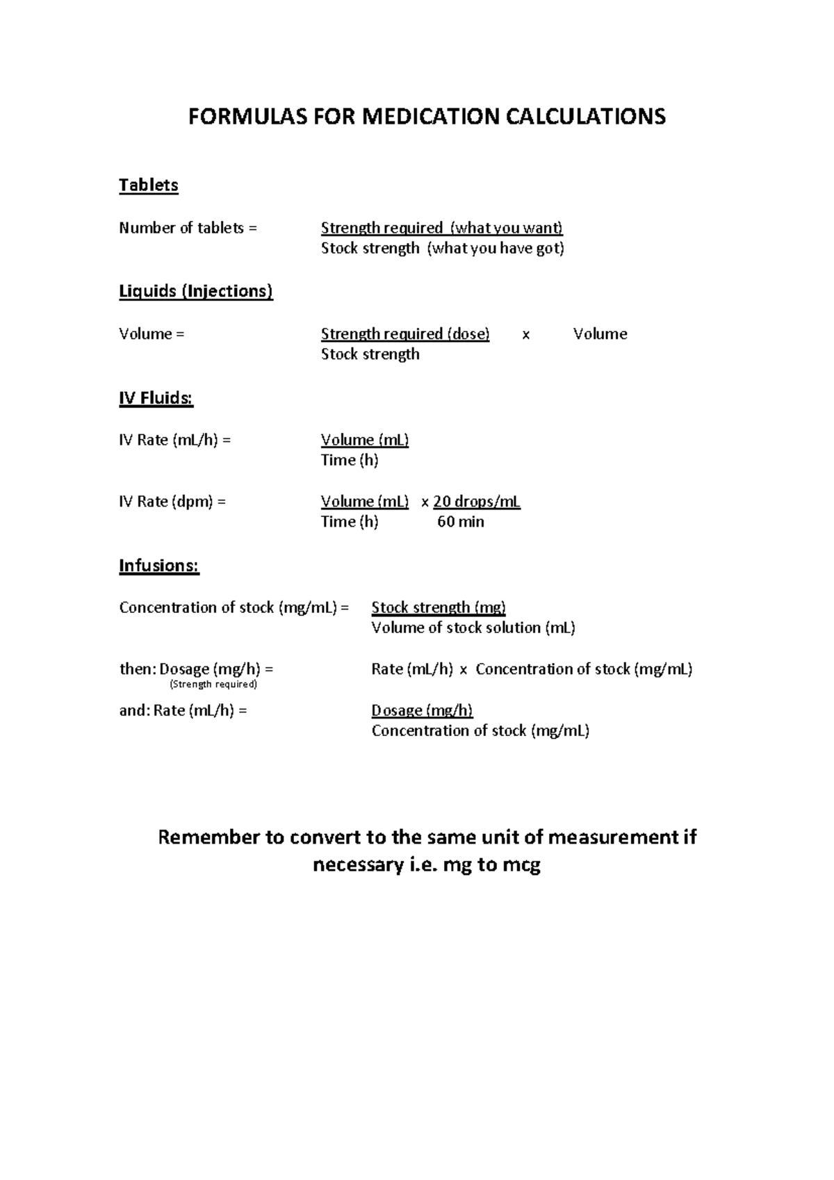 Drug calc formulas - drug calculation formula - FORMULAS FOR MEDICATION ...