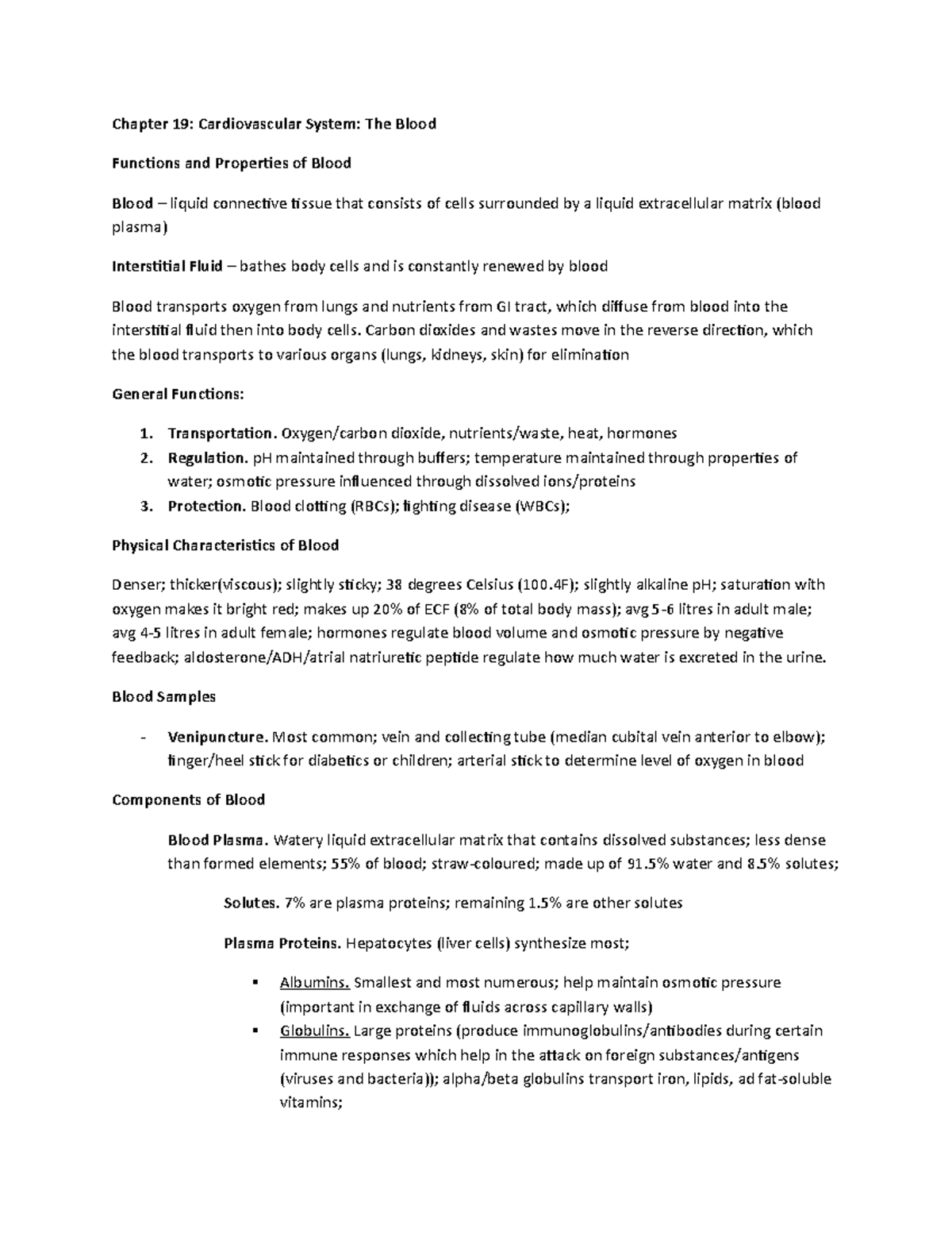 Ch 19 - The Blood and components - Chapter 19: Cardiovascular System ...