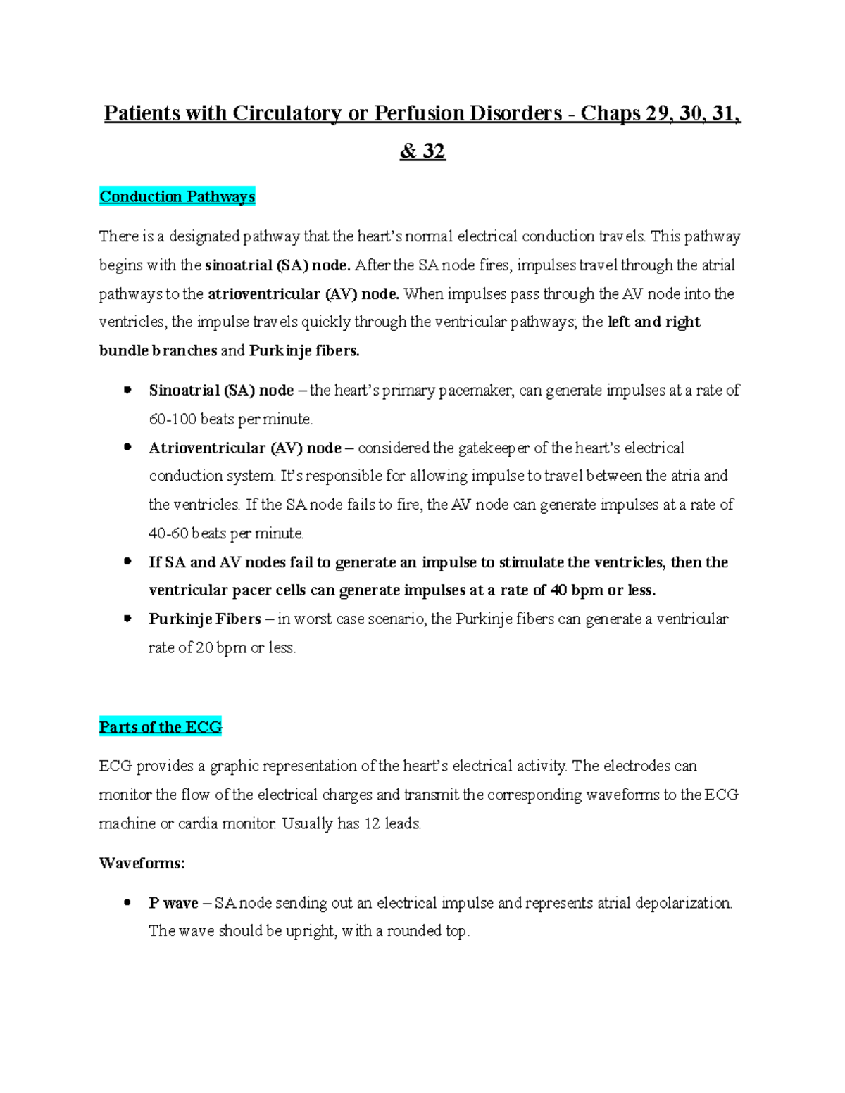 Cardiac Notes - Patients with Circulatory or Perfusion Disorders ...