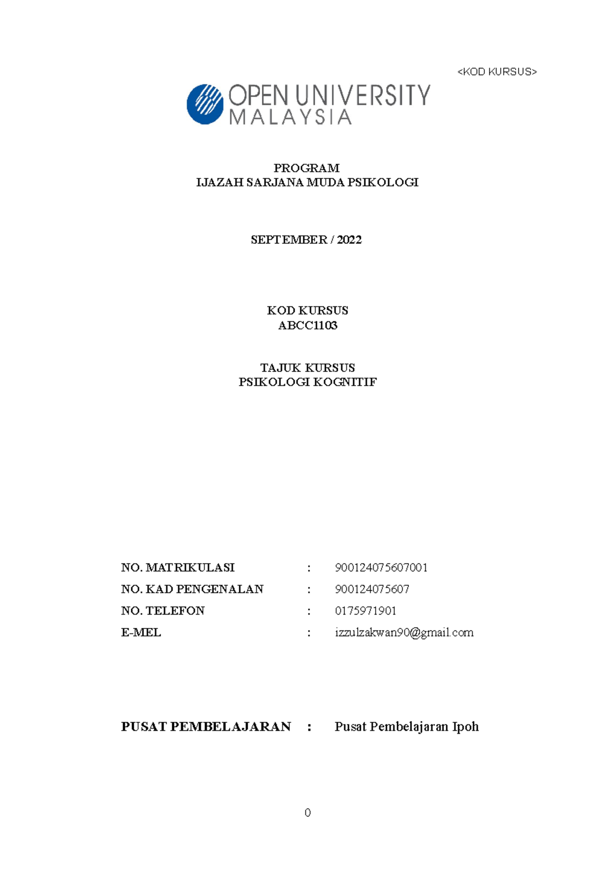 Assingment ABCC1103 - Tutorial work - PROGRAM IJAZAH SARJANA MUDA ...