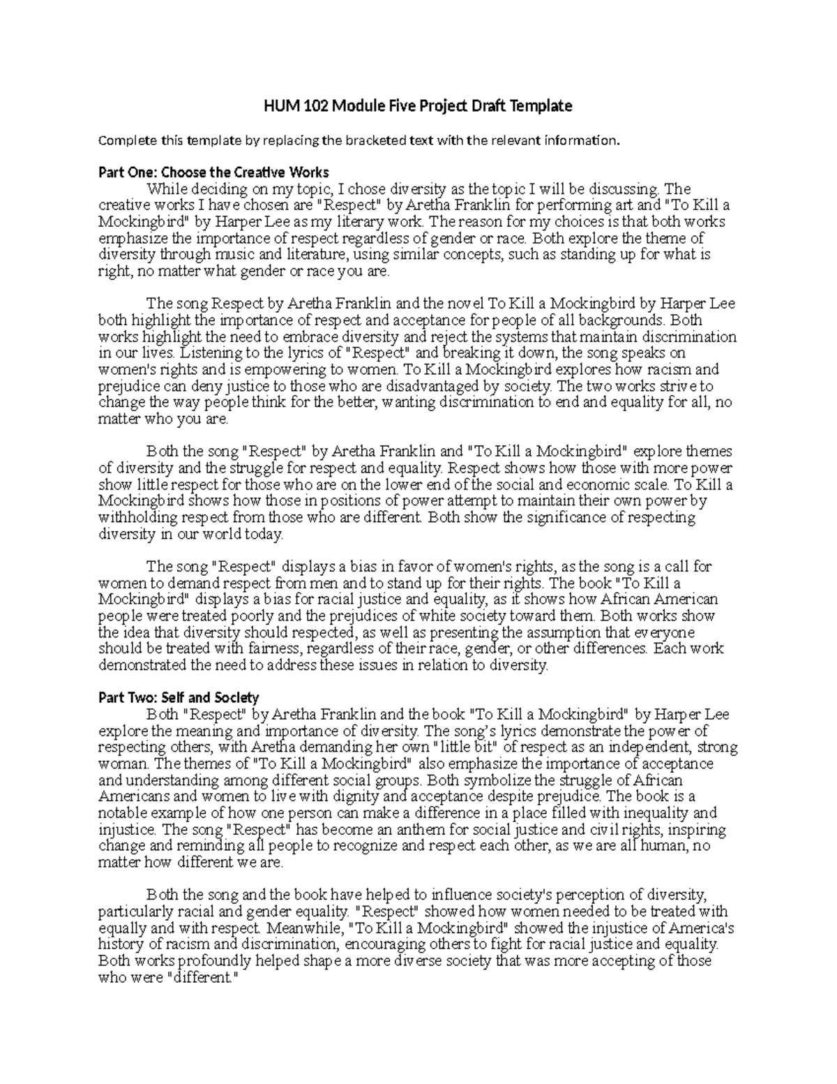 HUM 102 Module Five Project Draft Assignment - HUM 102 Module Five ...