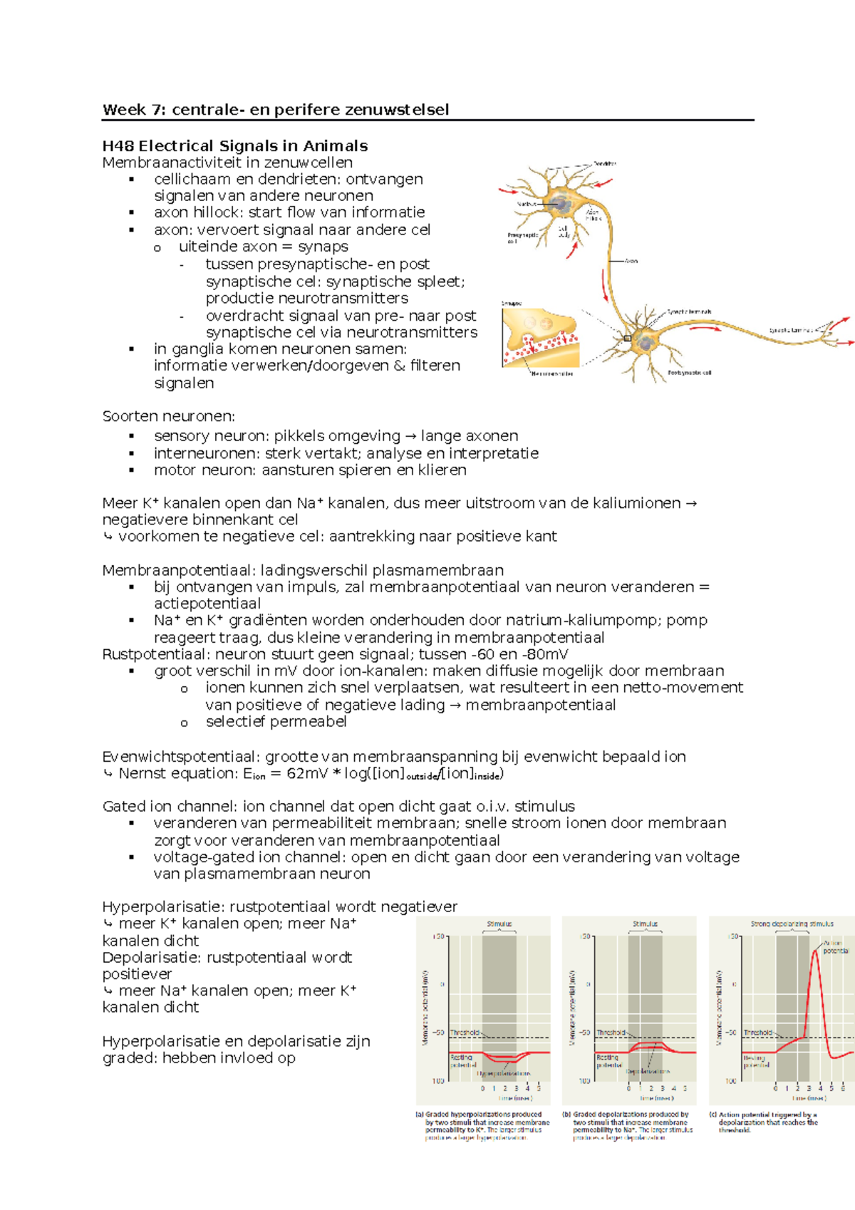 Week 7 Centrale-en Perifere Zenuwstelsel - Medische Biologie 1 ...