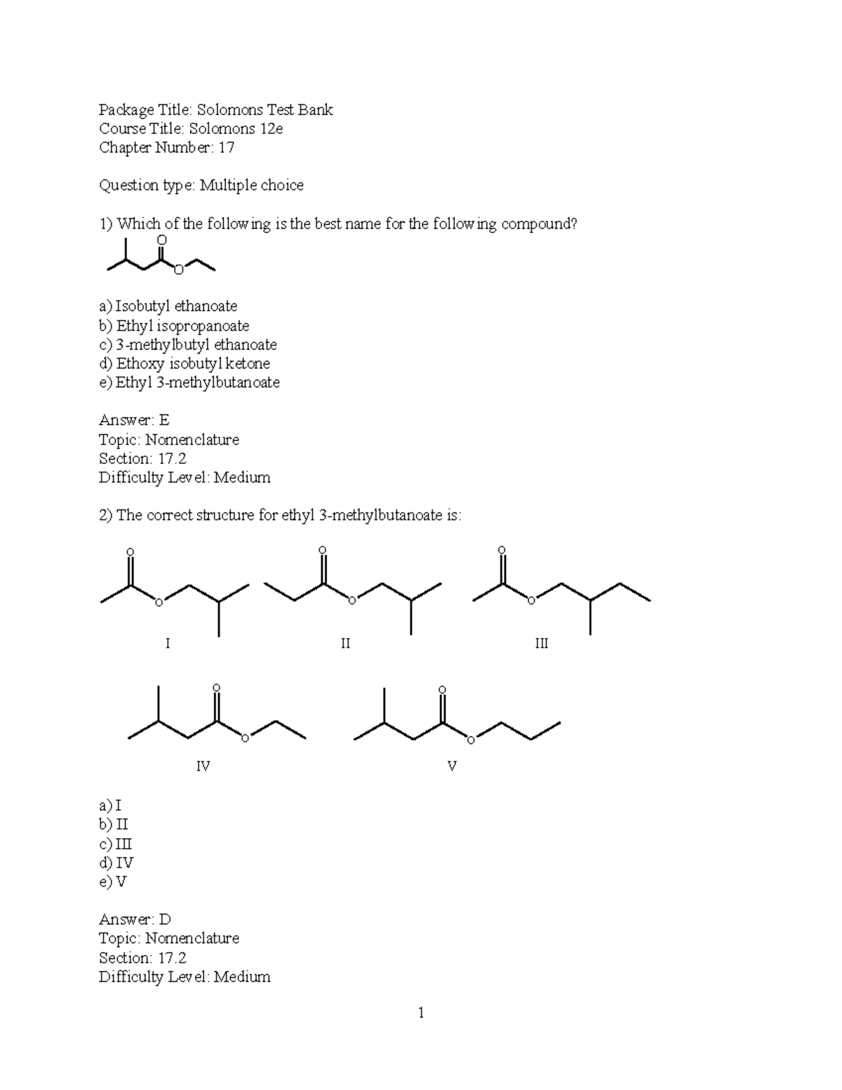 Organic Chemistry Multiple Choice Test Bank Pdf