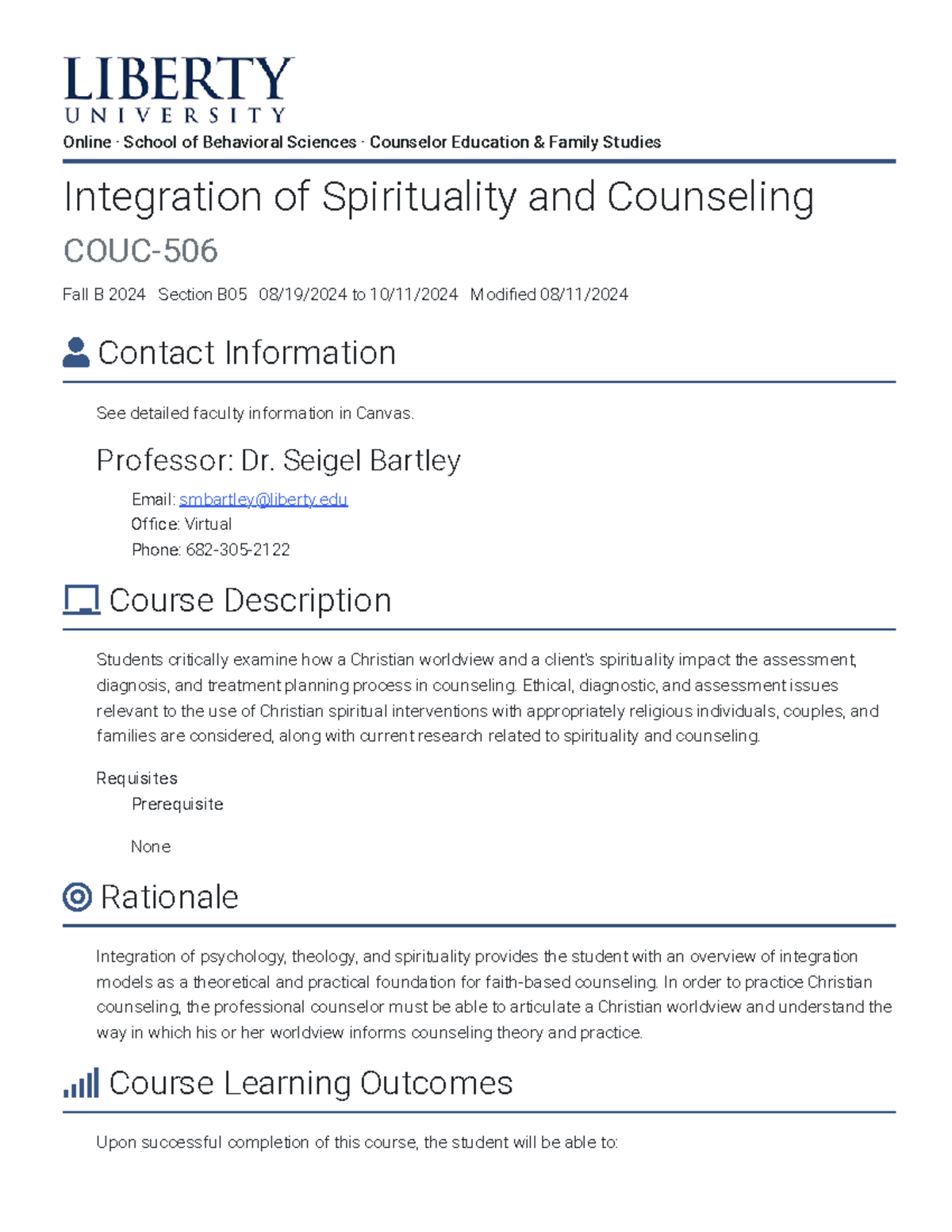 Integration of Spirituality and Counseling COUC 506 Fall B 2024