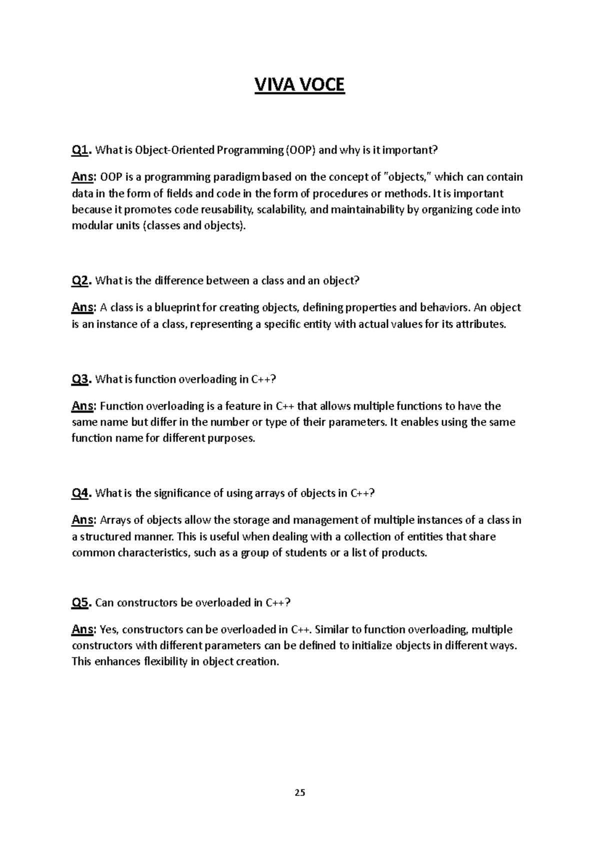 Oops file programs - 25 VIVA VOCE Q 1. What is Object-Oriented ...