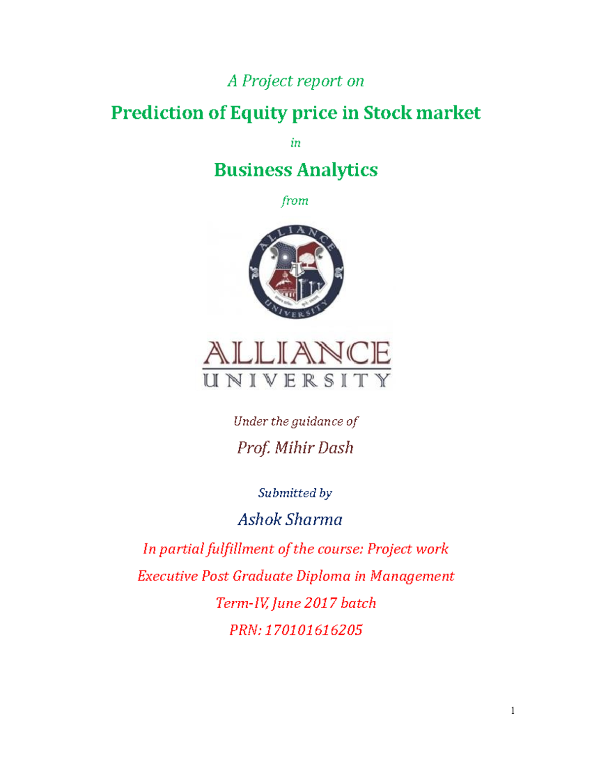 A Project report o1 - predictive analysis of stock - 1 A Project report ...