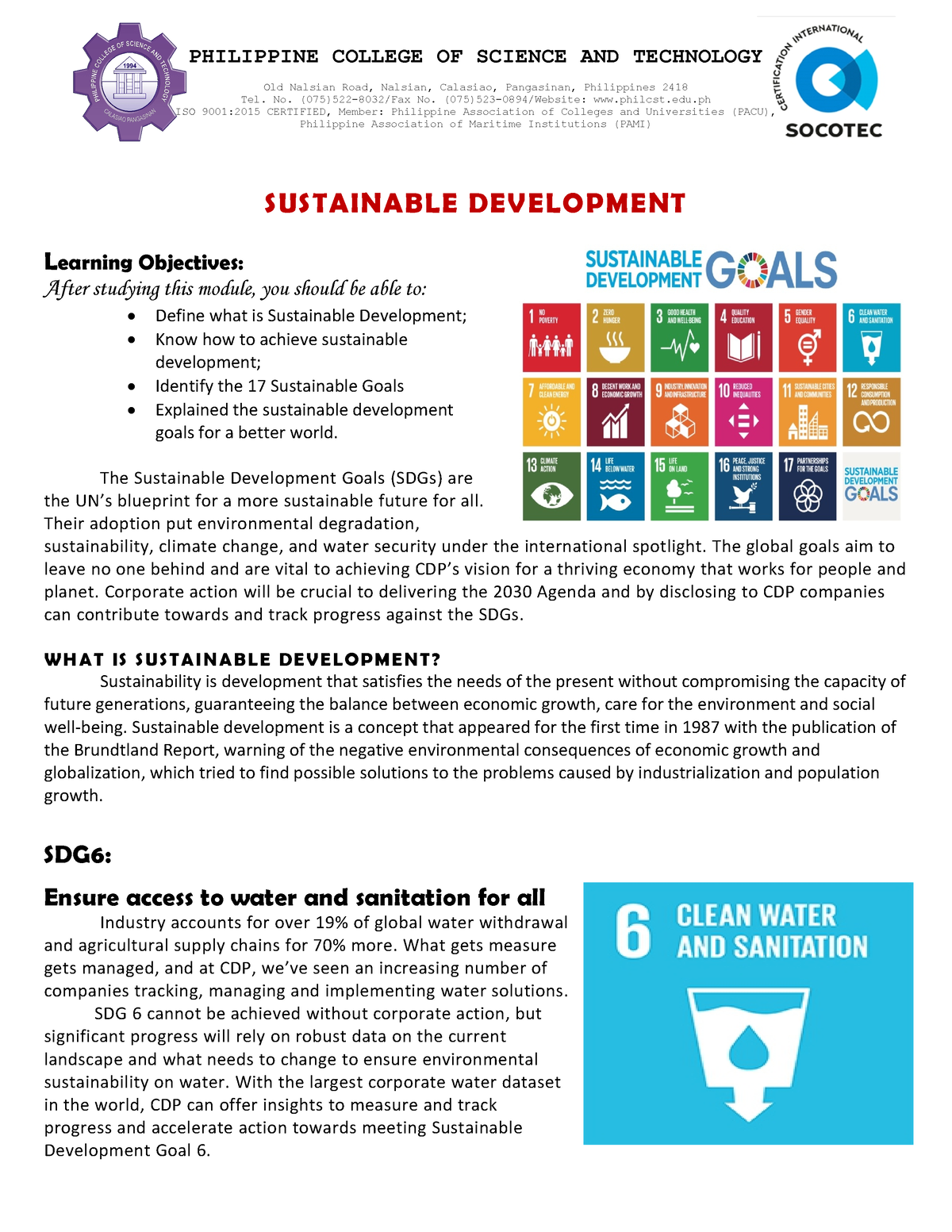 6.1 The Sustainable Development Goals - ####### Old Nalsian Road ...