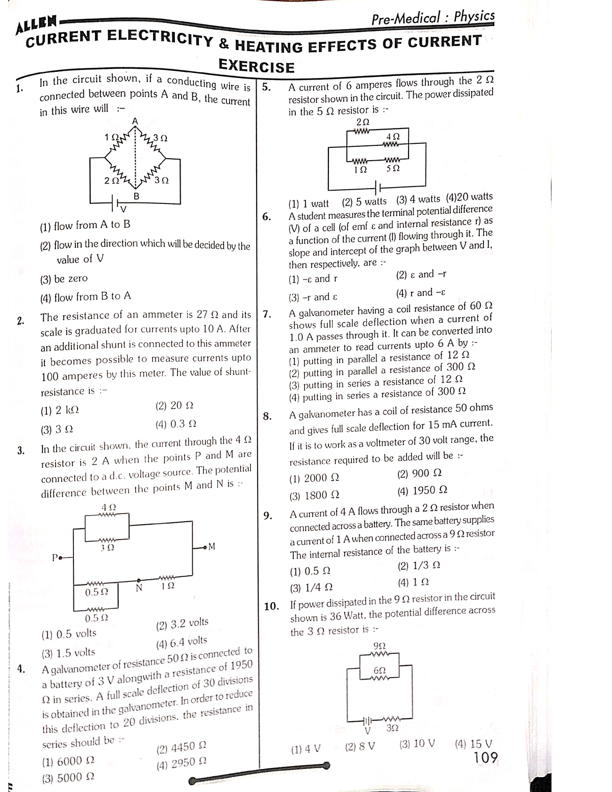 Current Electricity Question AND Answers - NEET - Studocu