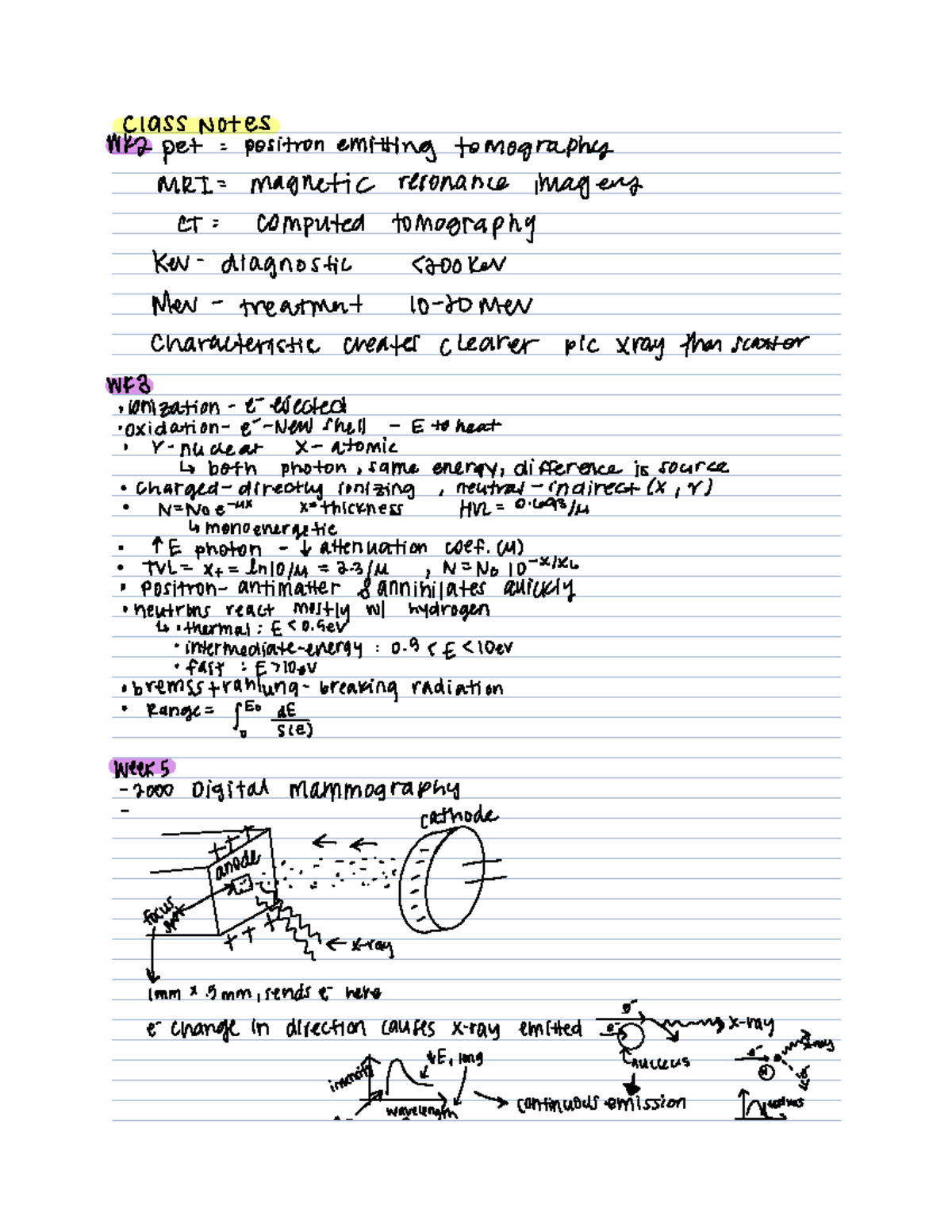 Class notes first half - Class Notes Wk pet positron emitting ...