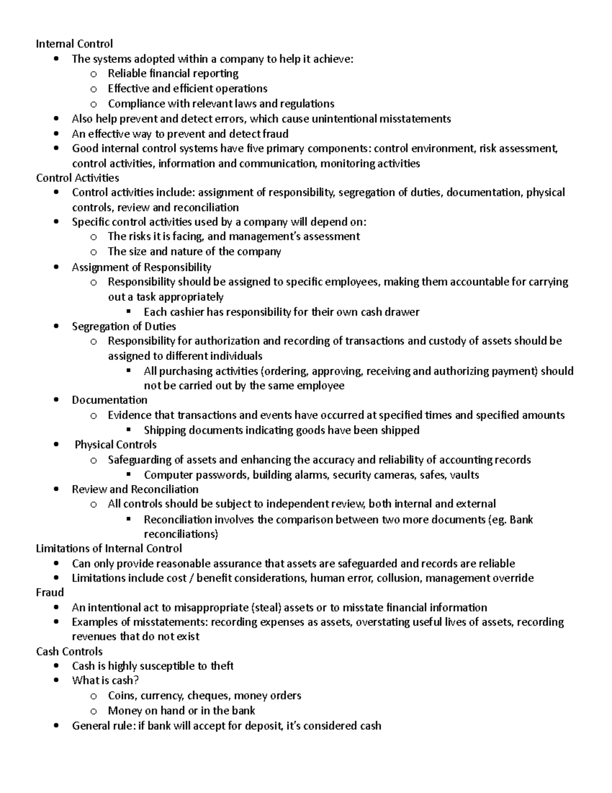 ACCT 1220 Lecture 7 Notes - Internal Control The systems adopted within ...