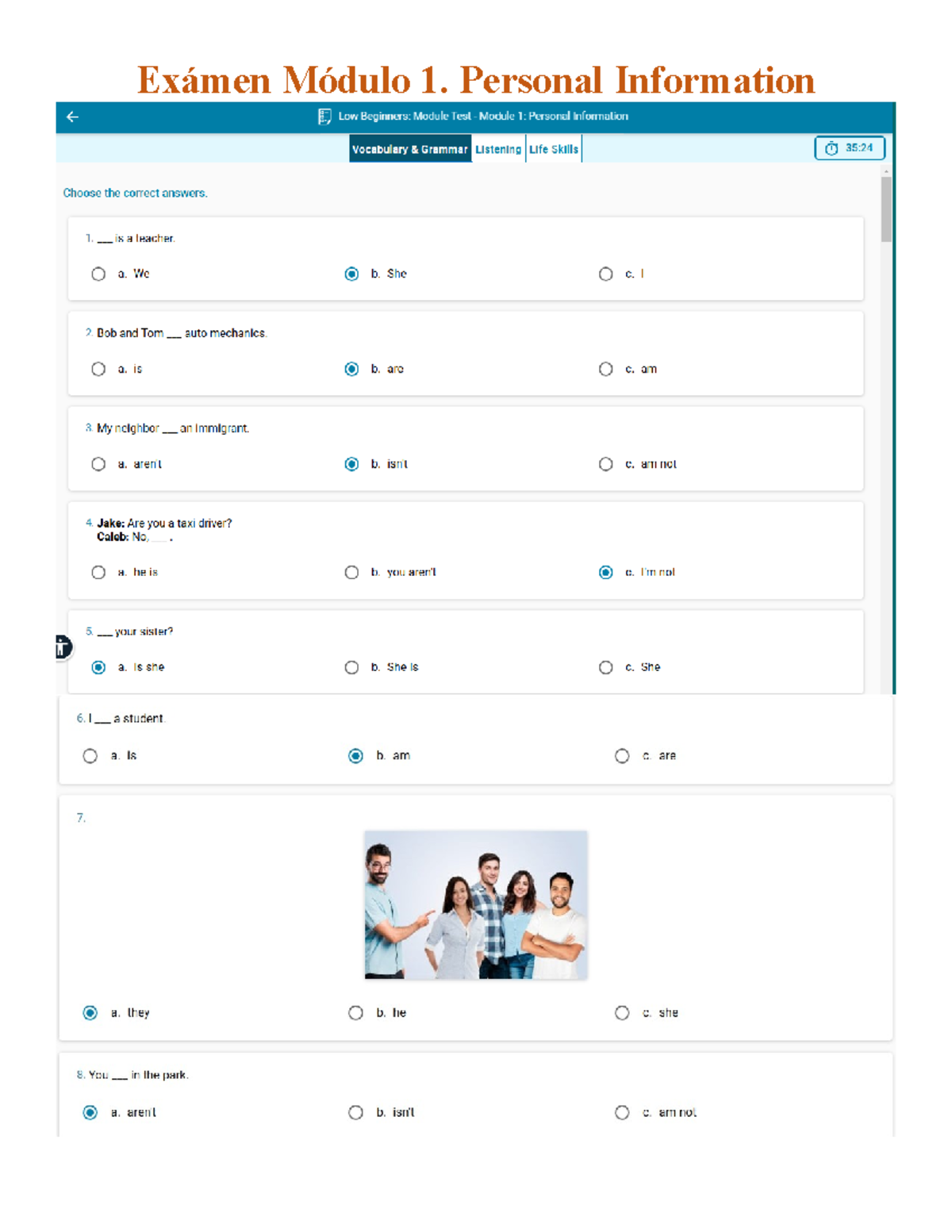 Module TEST 1. Personal Information - Exámen Módulo 1. Personal ...