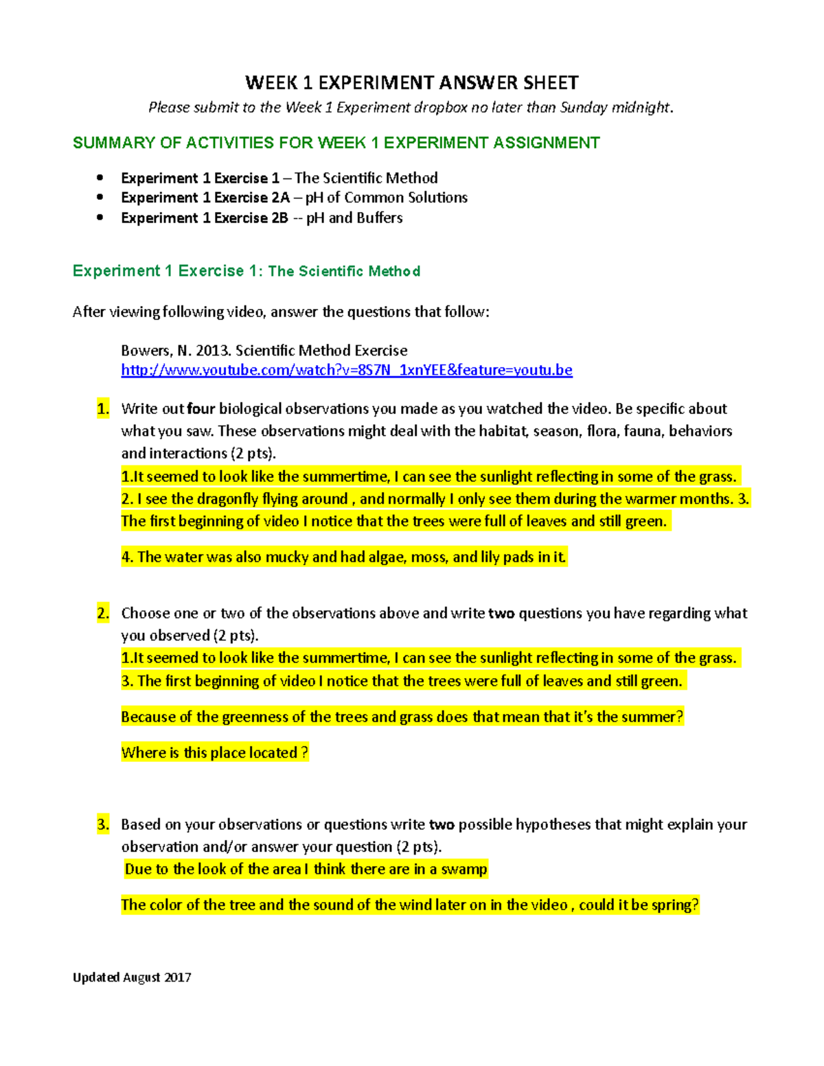 Week 1 Experiment Hawkins WEEK 1 EXPERIMENT ANSWER SHEET Please