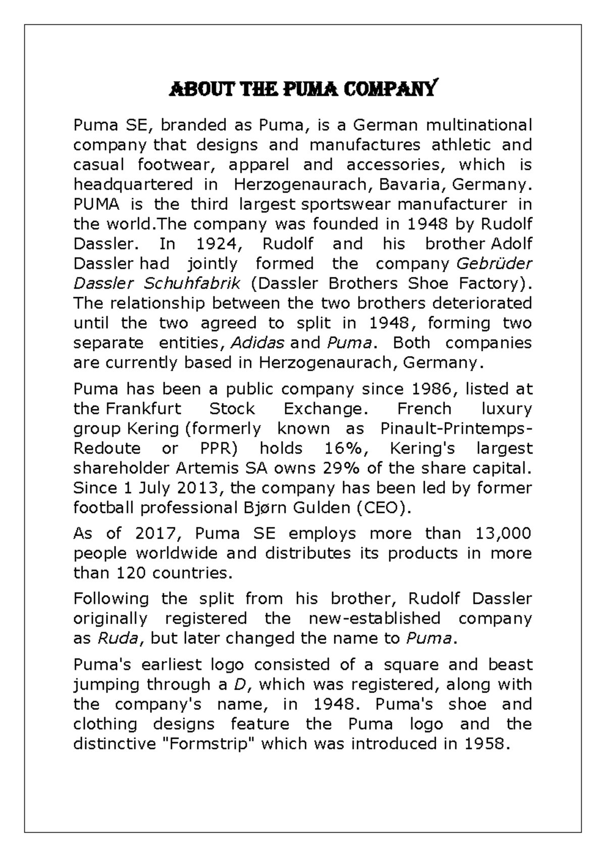 Project-report-on-puma compress removed - ABOUT THE Puma COMPANY Puma ...