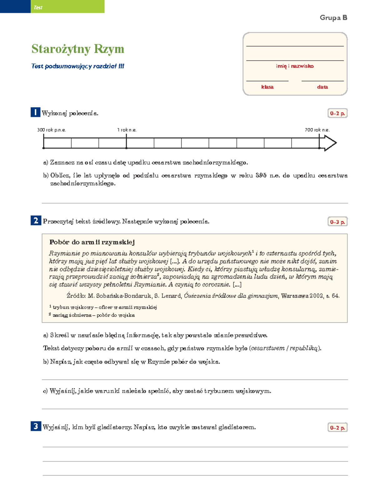 3 starozytny rzym test gr b - Test Grupa B imię i nazwisko klasa data 1