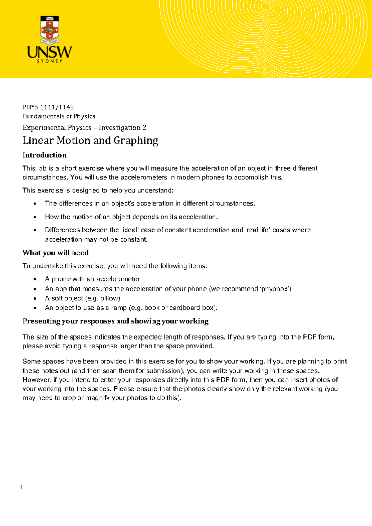 [2021 T3] At Home Lab - Linear Motion - PHYS 1111/ Fundamentals of ...