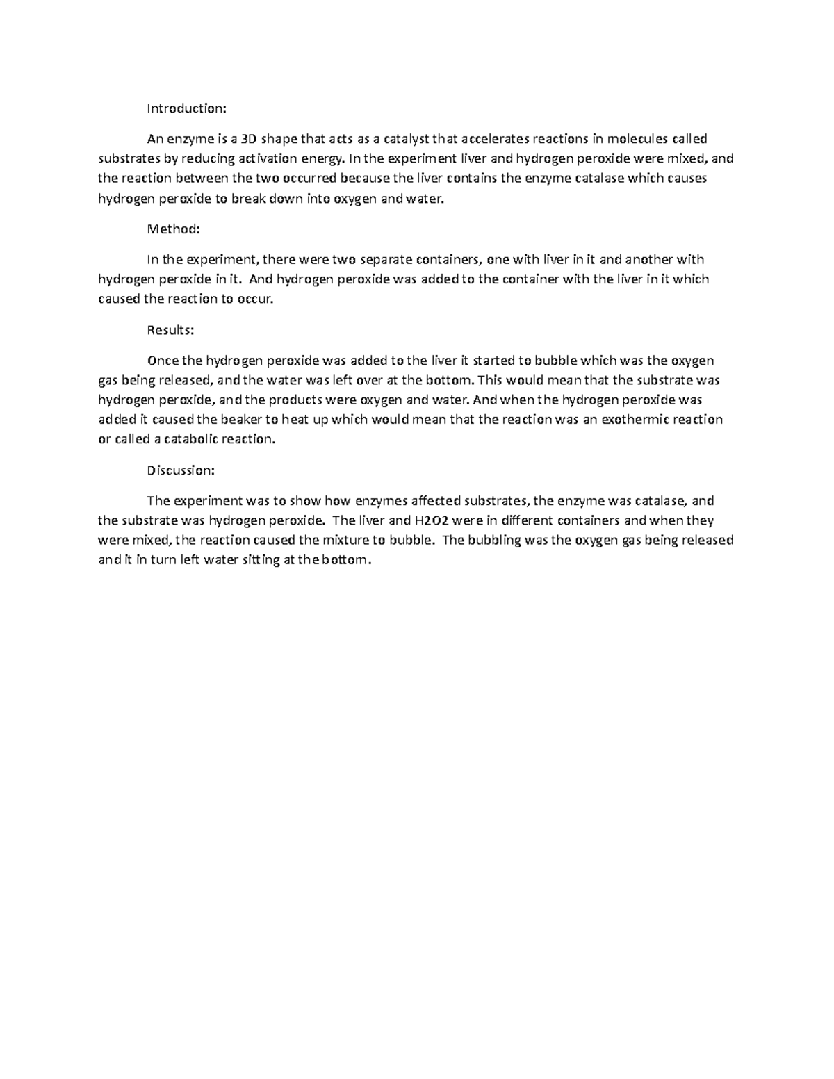 Enzyme lab lab Introduction An enzyme is a 3D shape that acts as a