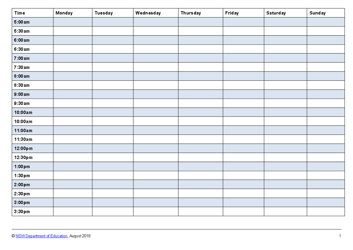 Study-timetable - Time Monday Tuesday Wednesday Thursday Friday ...