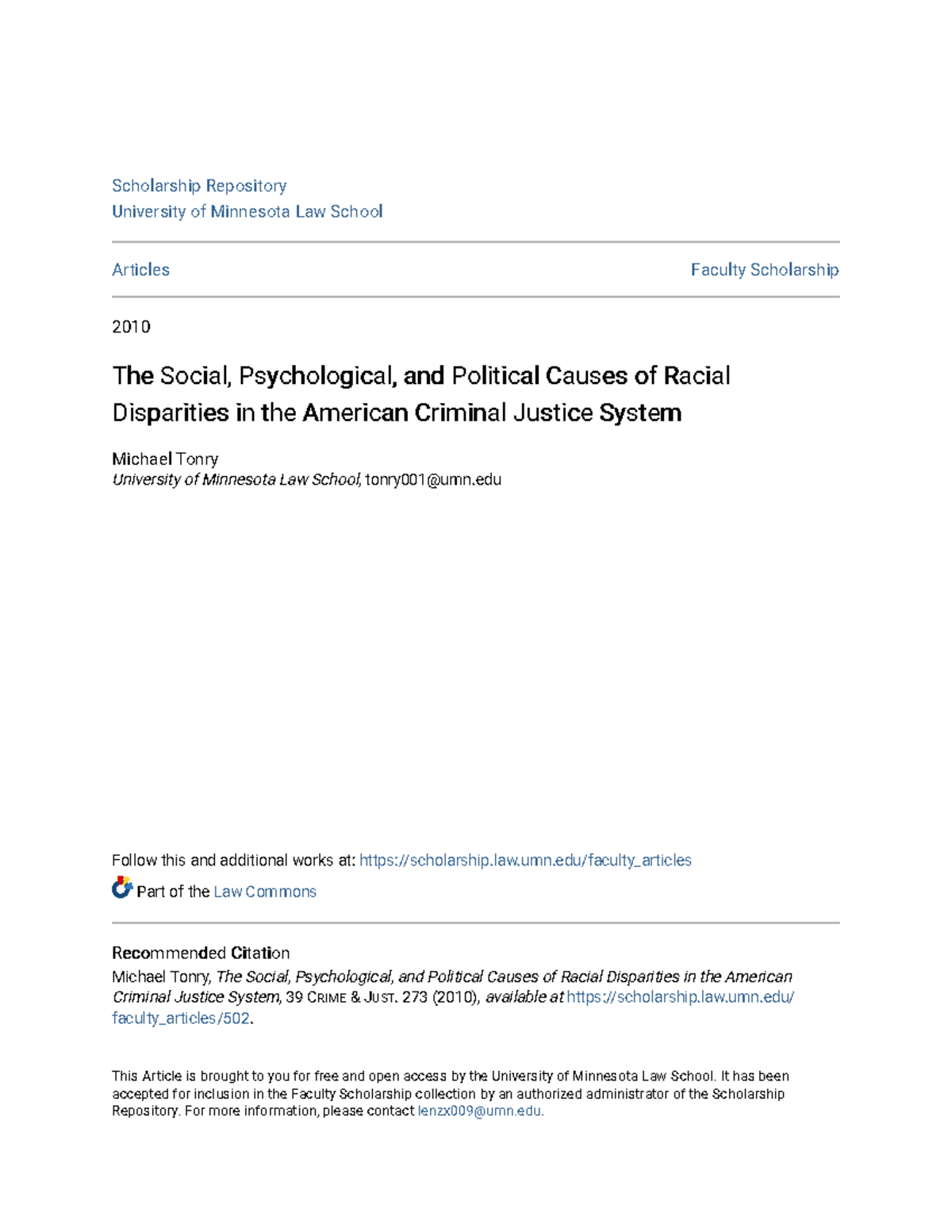 The Social Psychological and Political Causes of Racial Dispari ...