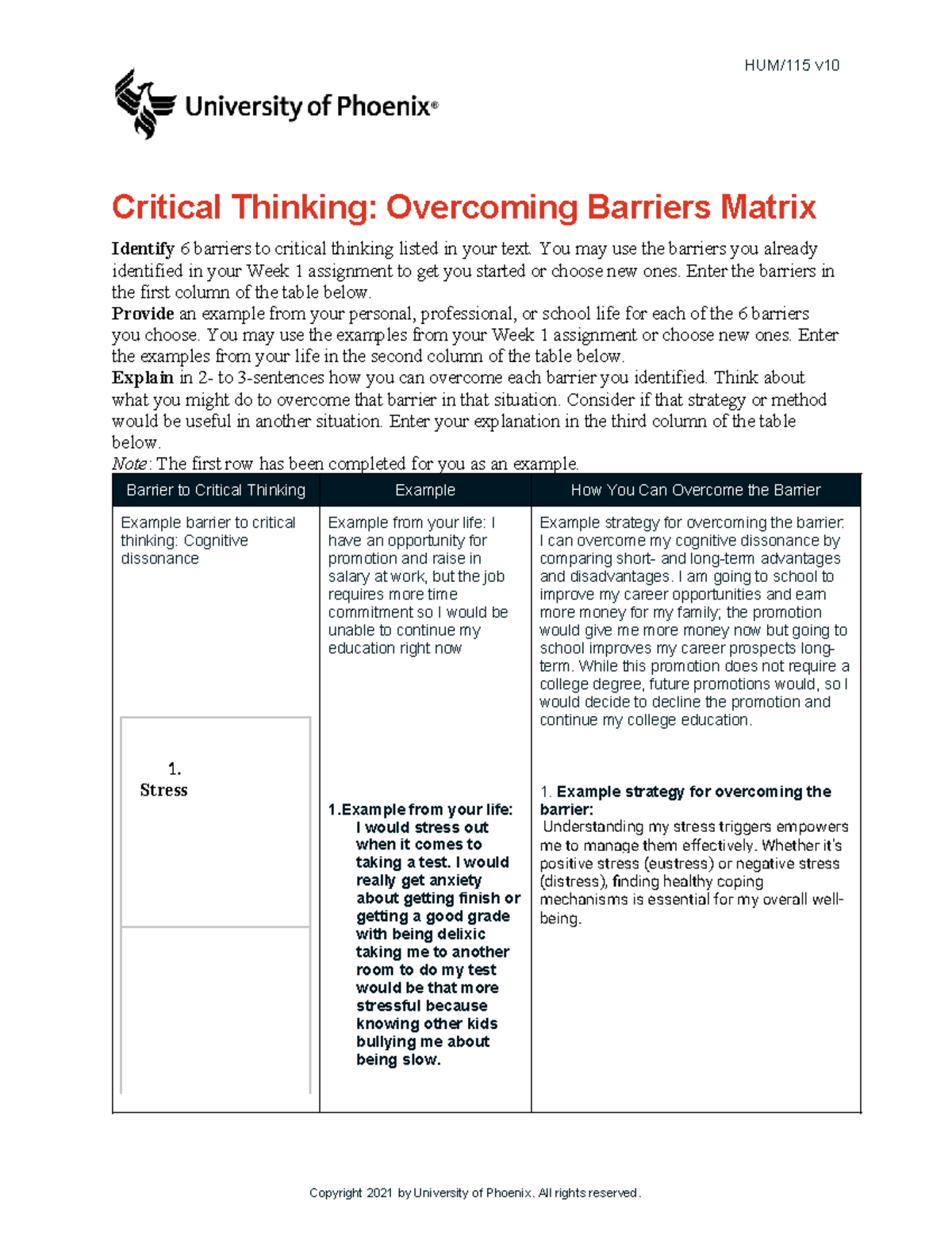 critical thinking overcoming barriers matrix university of phoenix