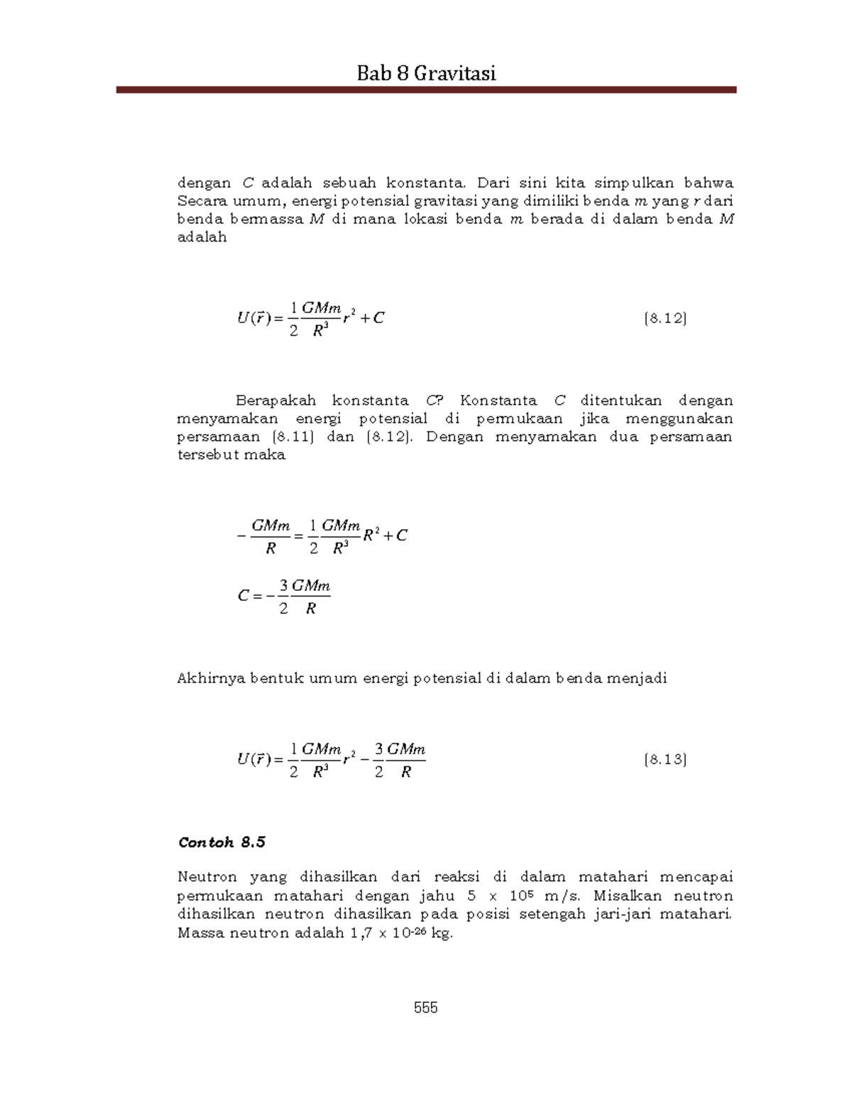 Diktat Fisika Dasar I 190 - Bab 8 Gravitasi 555 Dengan C Adalah Sebuah ...
