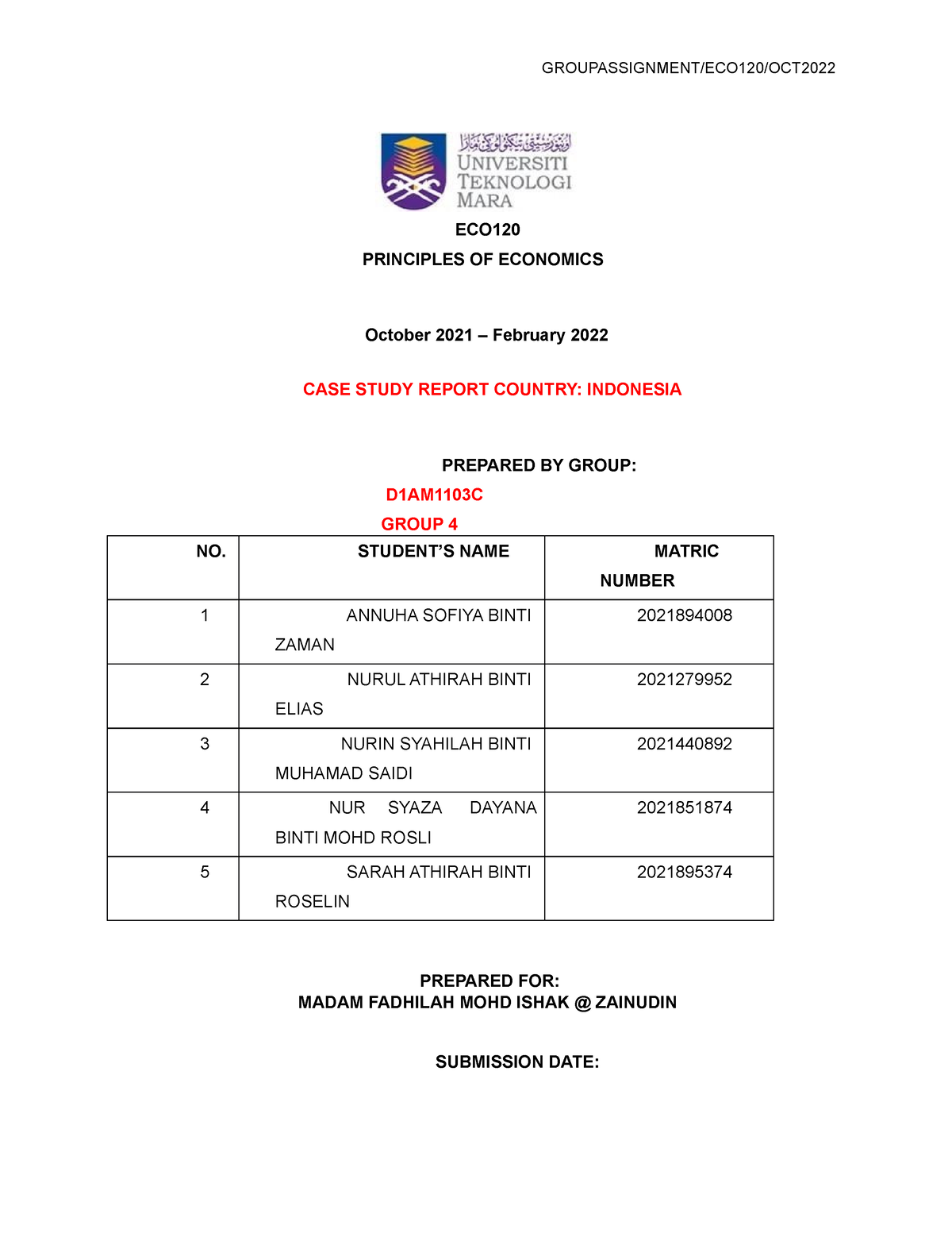 Assigment ECO - PRINCIPLE OF ECONOMICS - GROUPASSIGNMENT/ECO120/OCT ECO ...