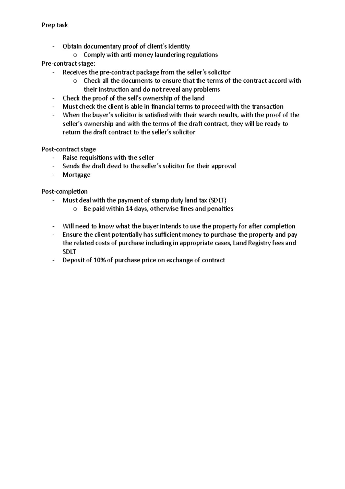 Real estate prep task notes Prep task Obtain documentary proof of