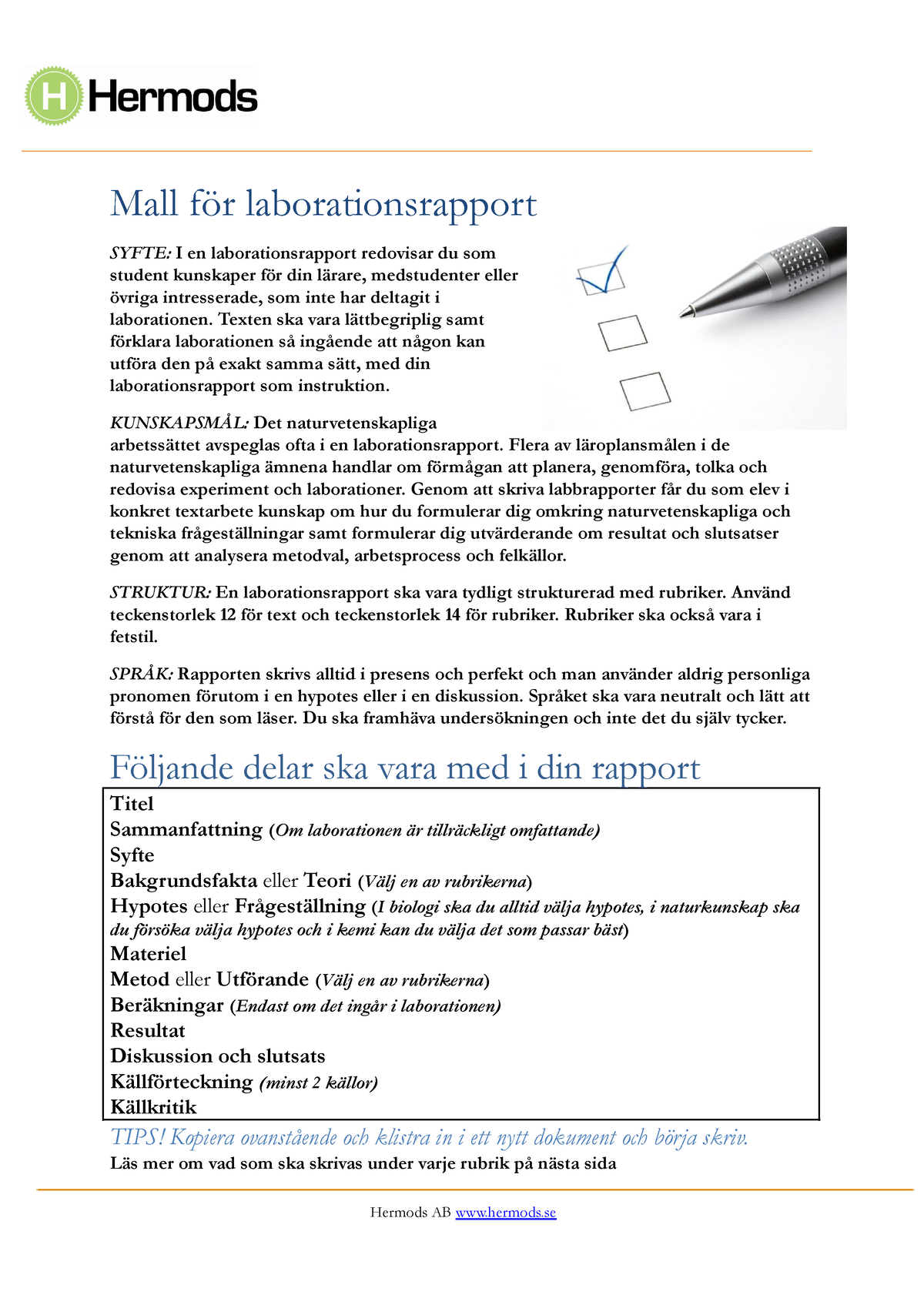 1. Labbrapportmall Med Exempel - Mall För Laborationsrapport SYFTE: I ...