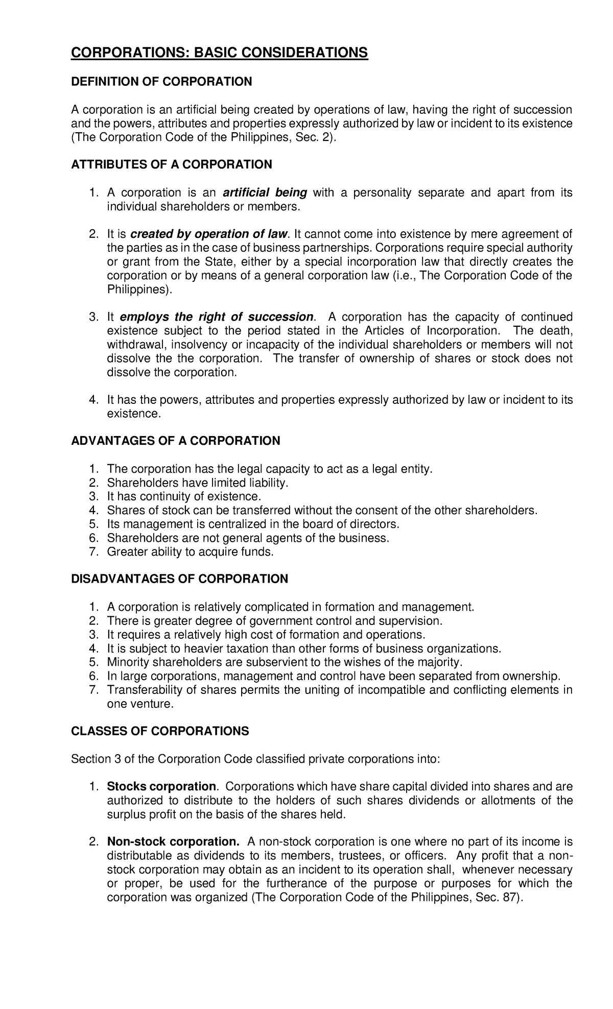 Explain - Module 9 Corporations- Basic Consideration - CORPORATIONS ...