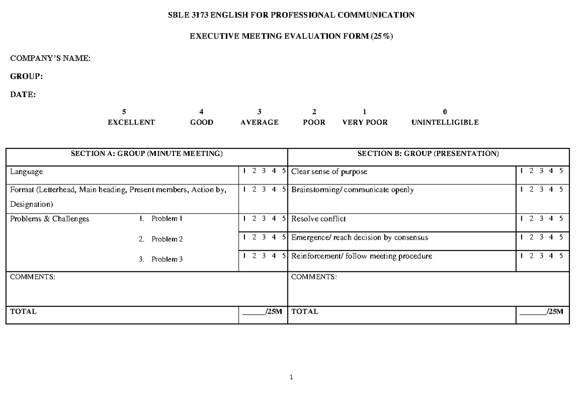 Updated Executive Meeting Form - 1 SBLE 3173 ENGLISH FOR PROFESSIONAL ...