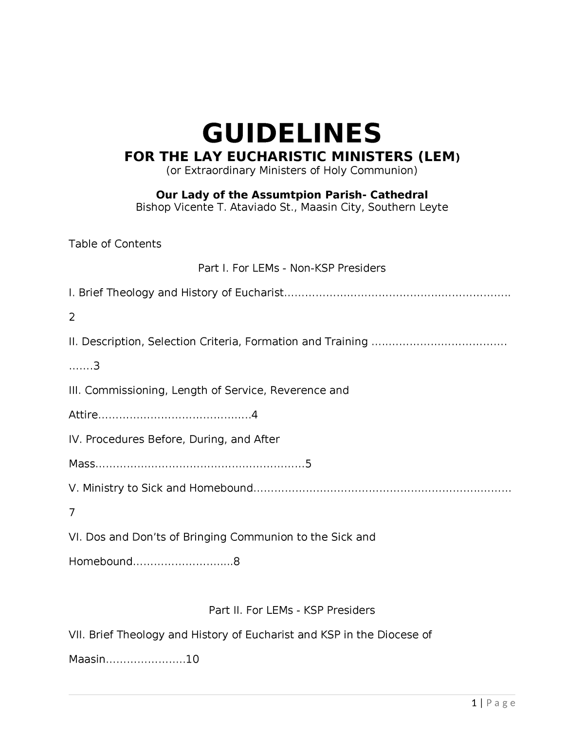 Guidelines FOR LAY Eucharistic Ministers - GUIDELINES FOR THE LAY ...