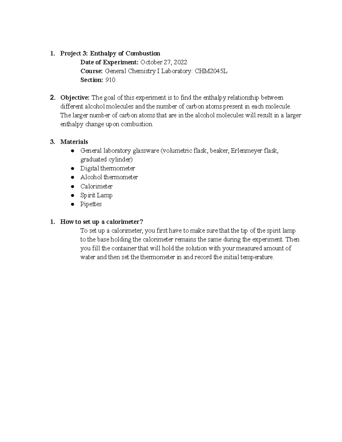 Module #6 Pre-Lab Submission Table 3 - 1. Project 3: Enthalpy of ...