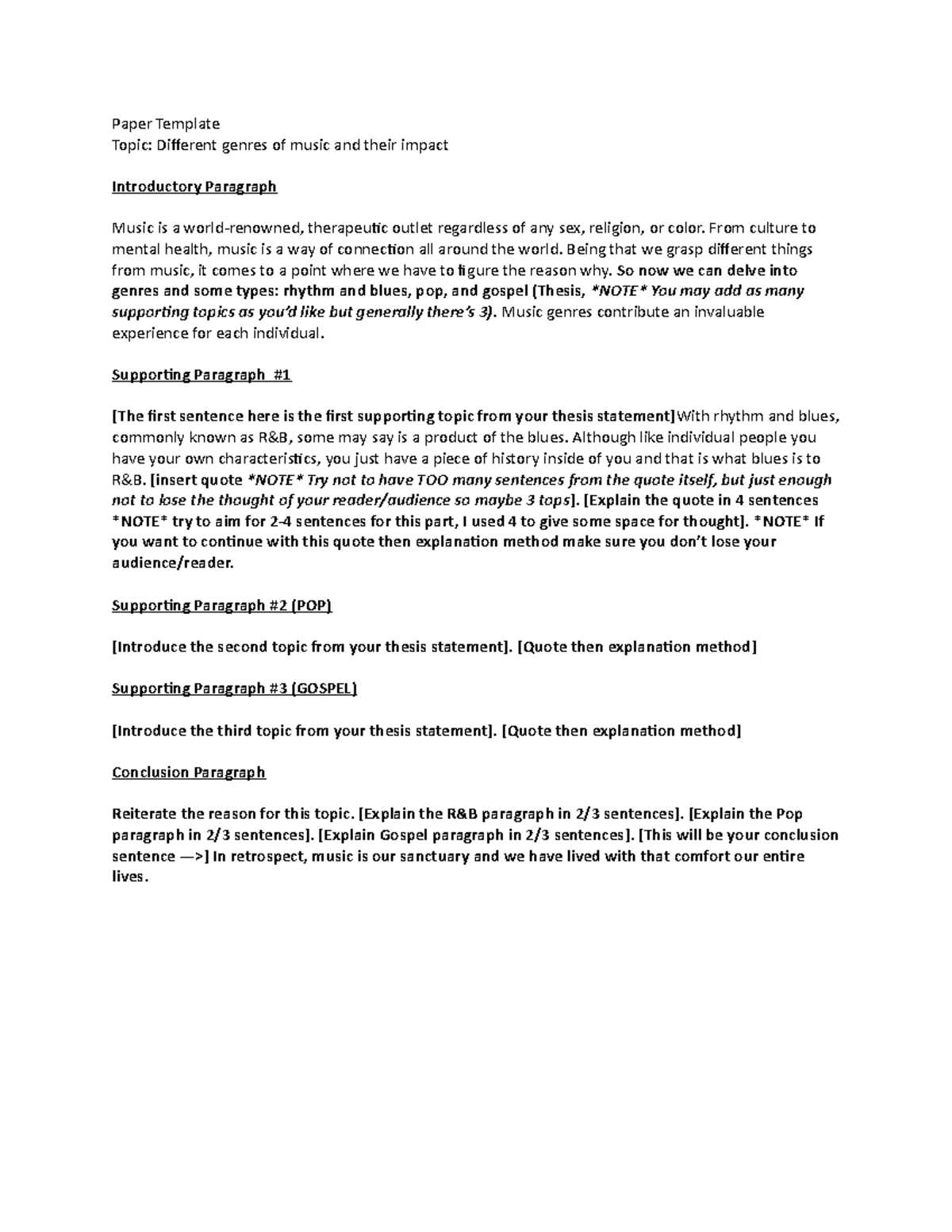 Document - Doc 1 - Paper Template Topic: Different genres of music and ...