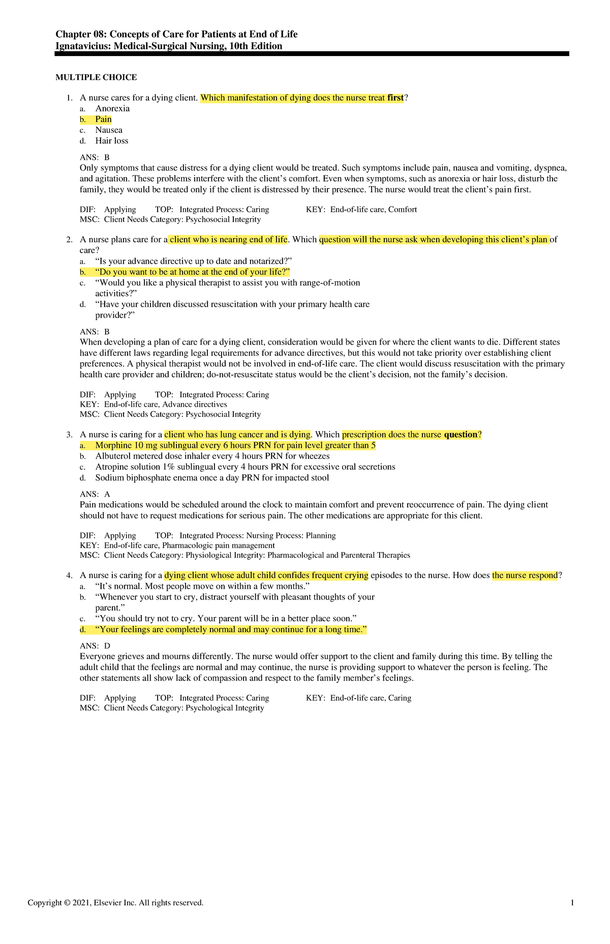 Exam View - Chapter 08 - None - Chapter 08: Concepts of Care for ...