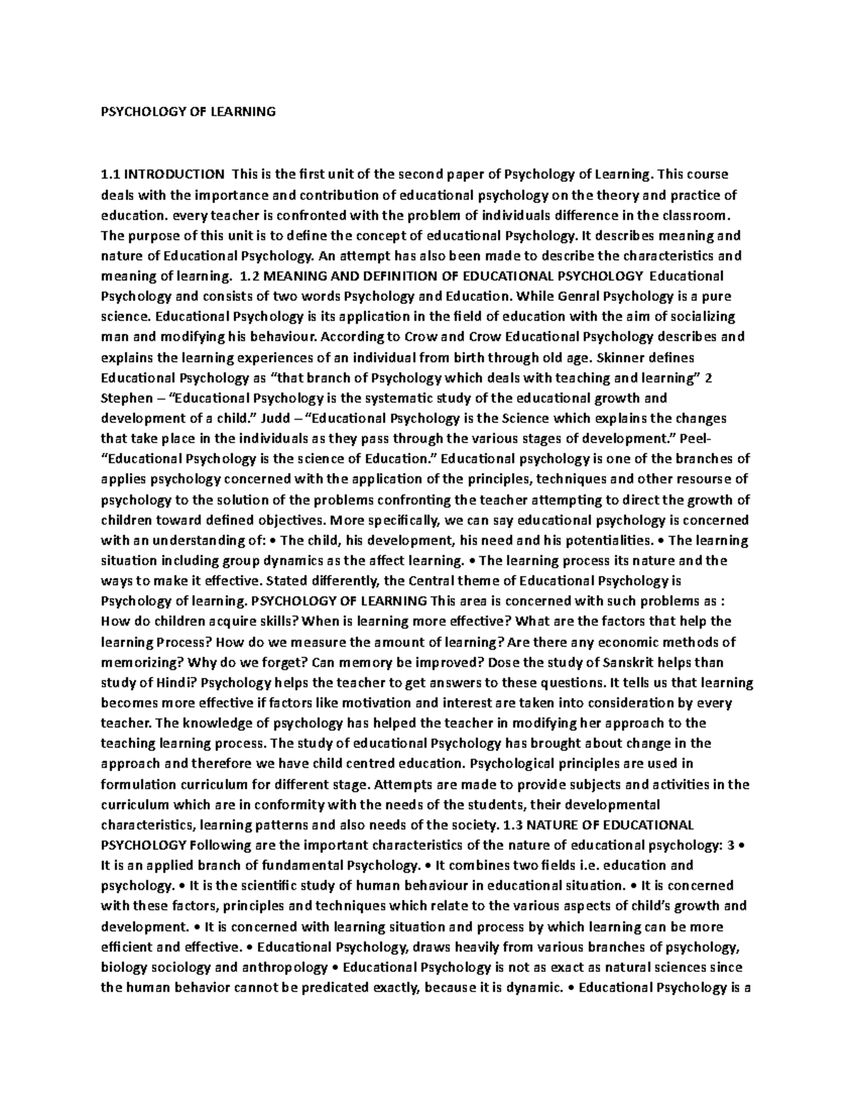 PSYC 128 - PSYC 128 NOTES - PSYCHOLOGY OF LEARNING 1 INTRODUCTION This ...