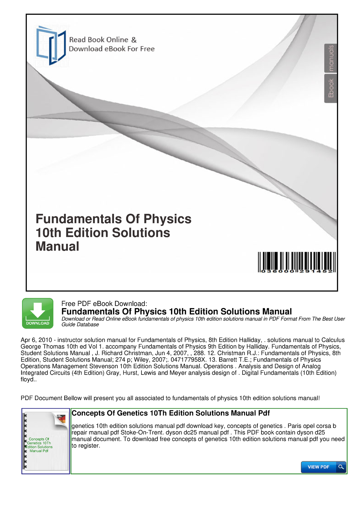 Fundamentals Of Physics 10th Edition Solutions Manual - Fundamentals Of ...