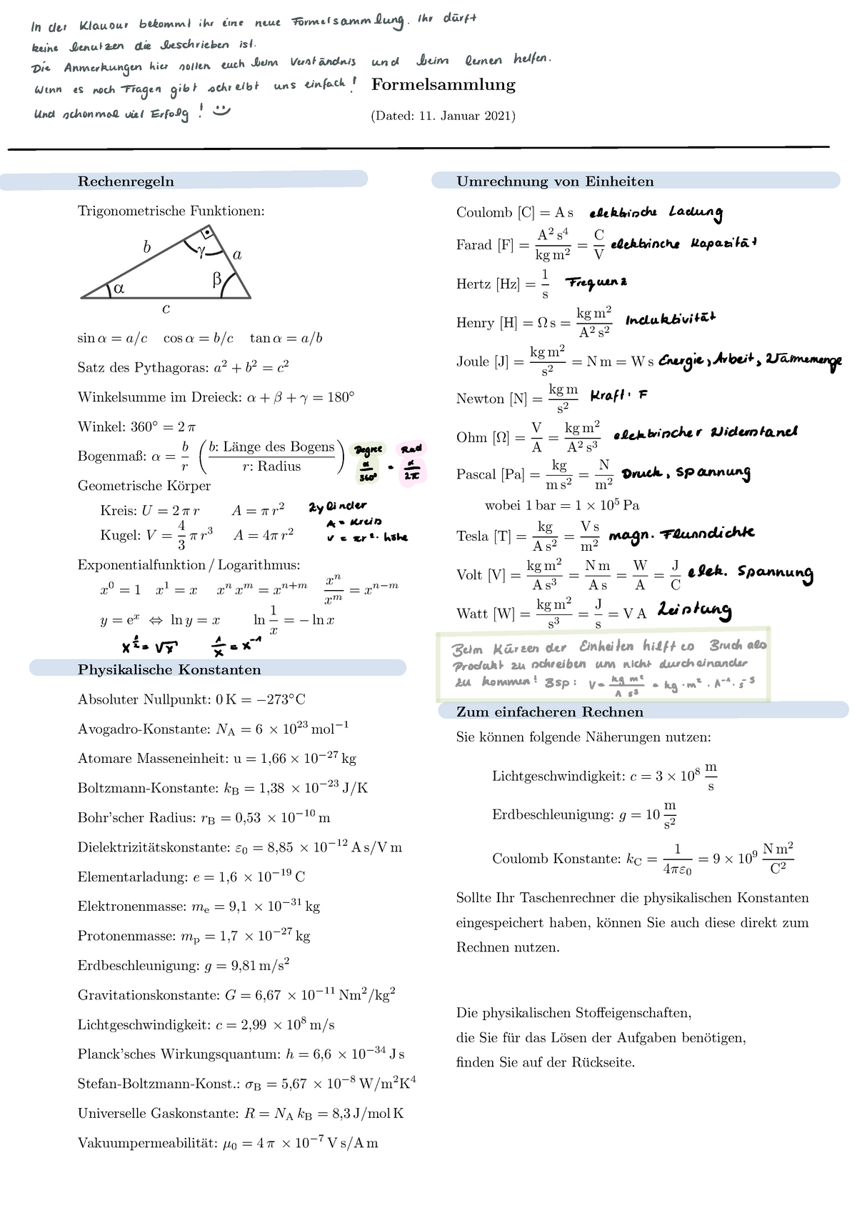 Physik Ergänzte Formelsammlung Zum Besseren Verständnis ...