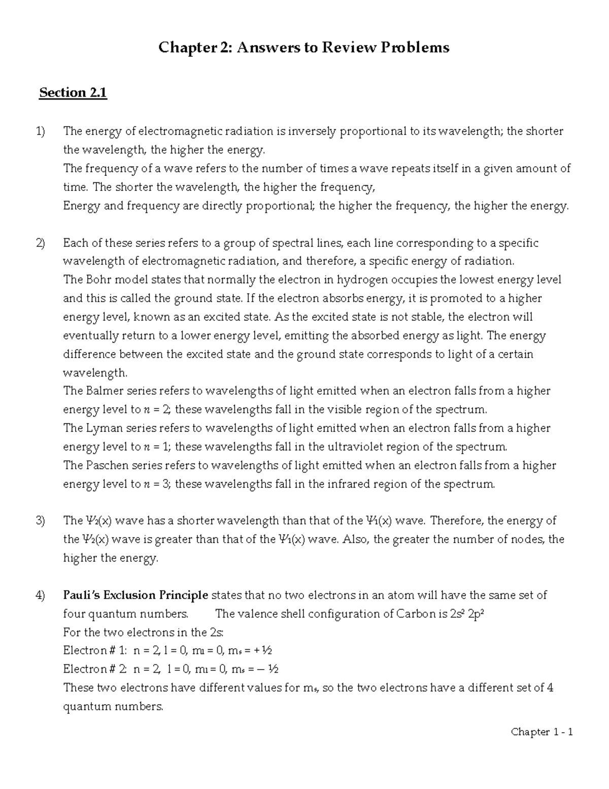 Chapter 2 answers - ... - Chapter 2: Answers to Review Problems Section ...