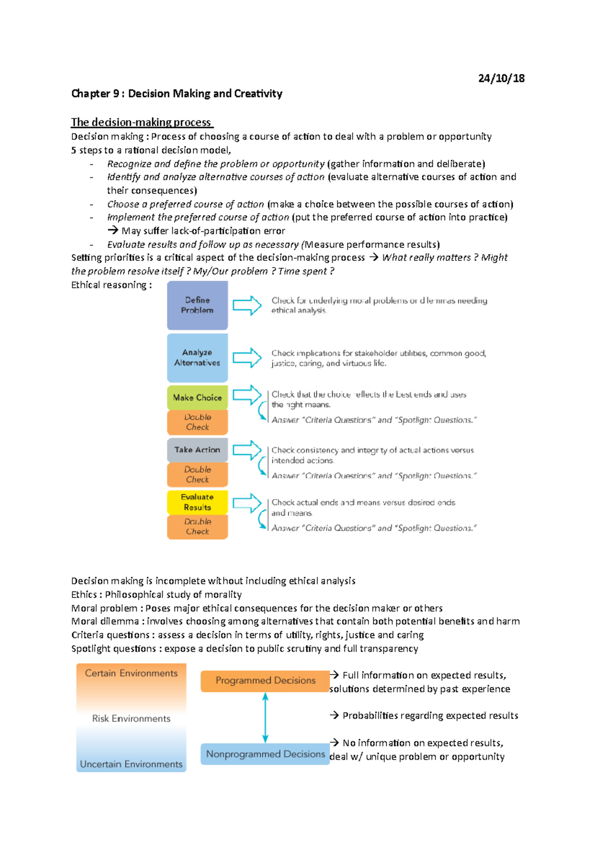 Chapter 9 - Decision Making And Creativity - 24/10/ Chapter 9 ...