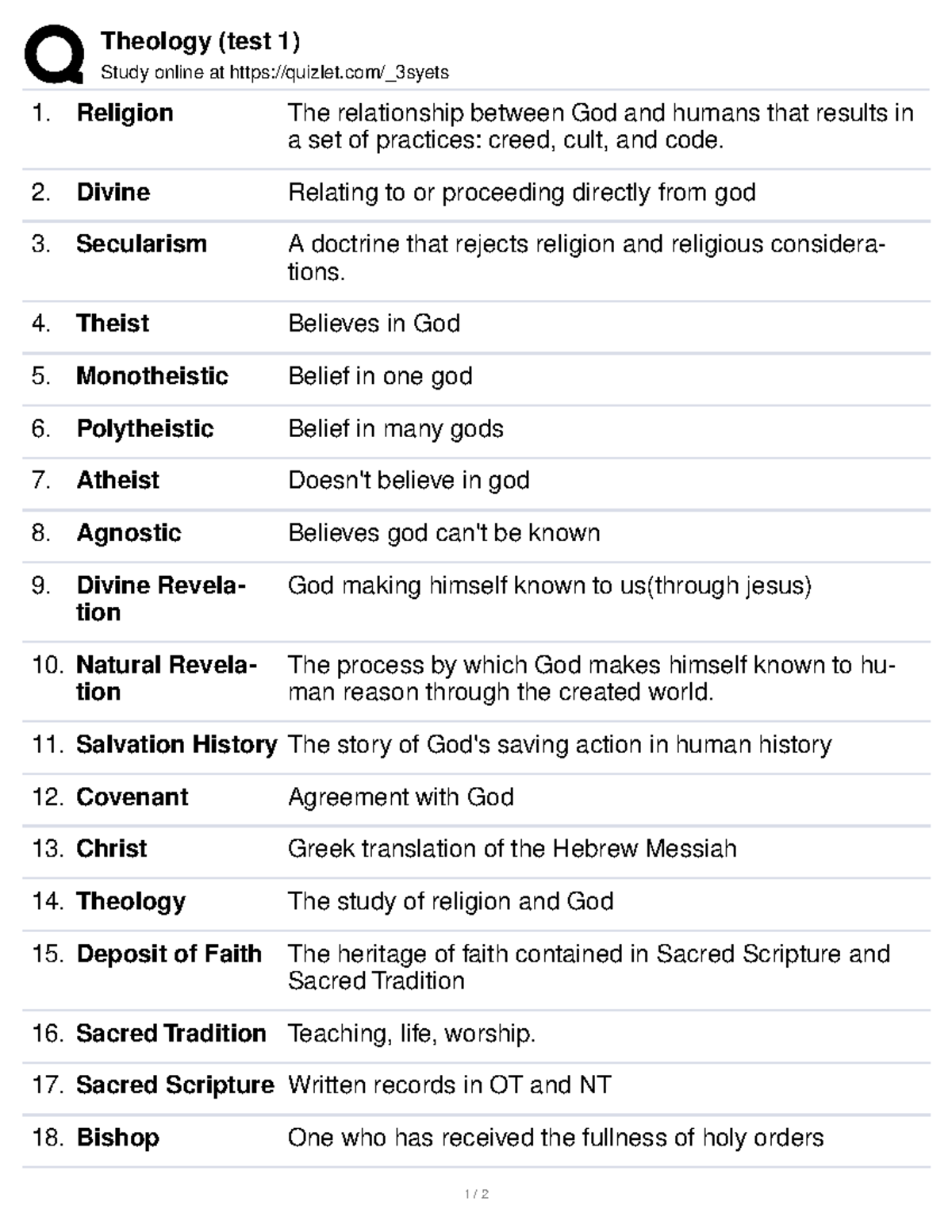 religion test 1 Theology (test 1) Study online at quizlet/_3syets