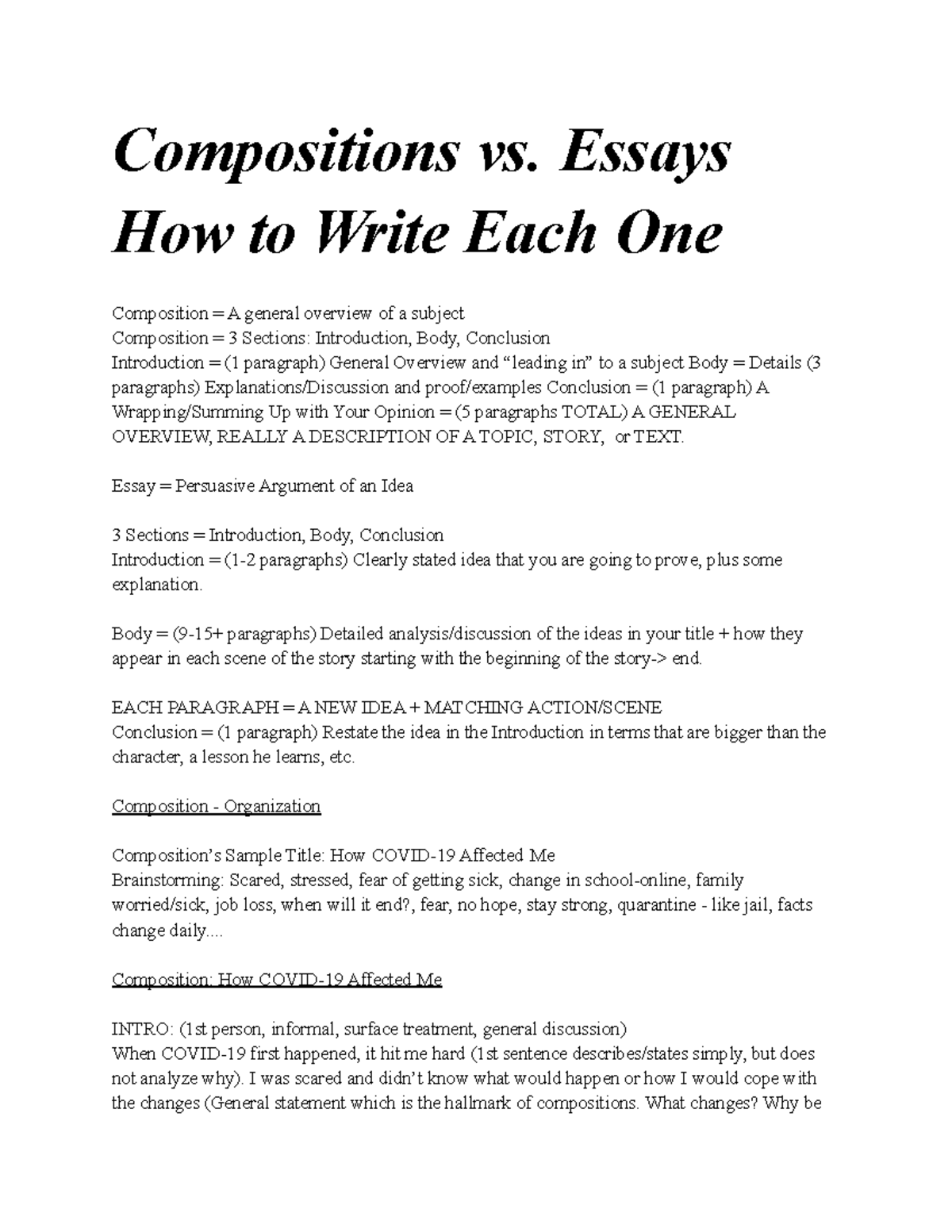 literary composition vs essay