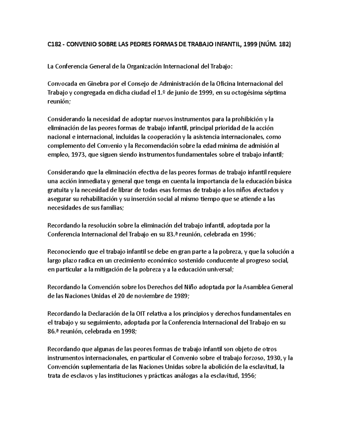 Actividad #3 - C182 - CONVENIO SOBRE LAS PEORES FORMAS DE TRABAJO ...