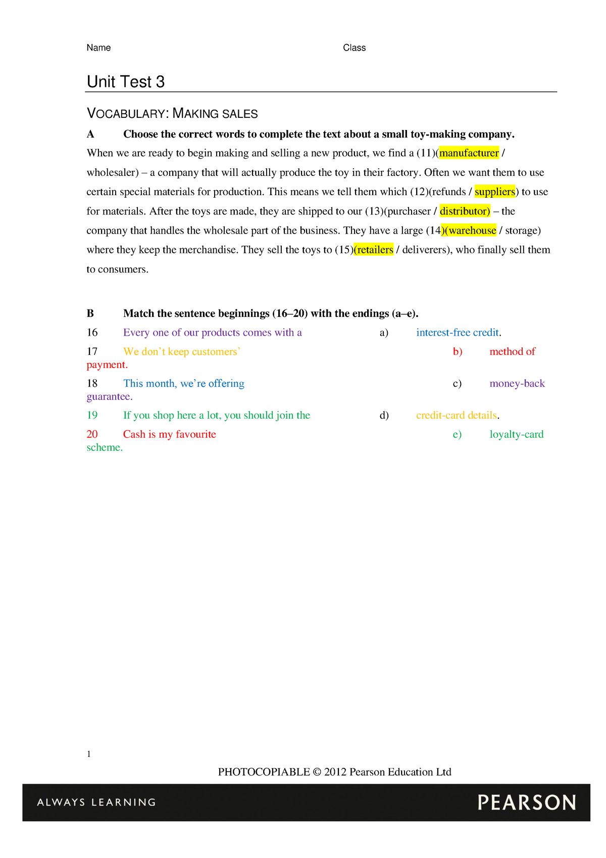 pearson education limited 2007 photocopiable answer key