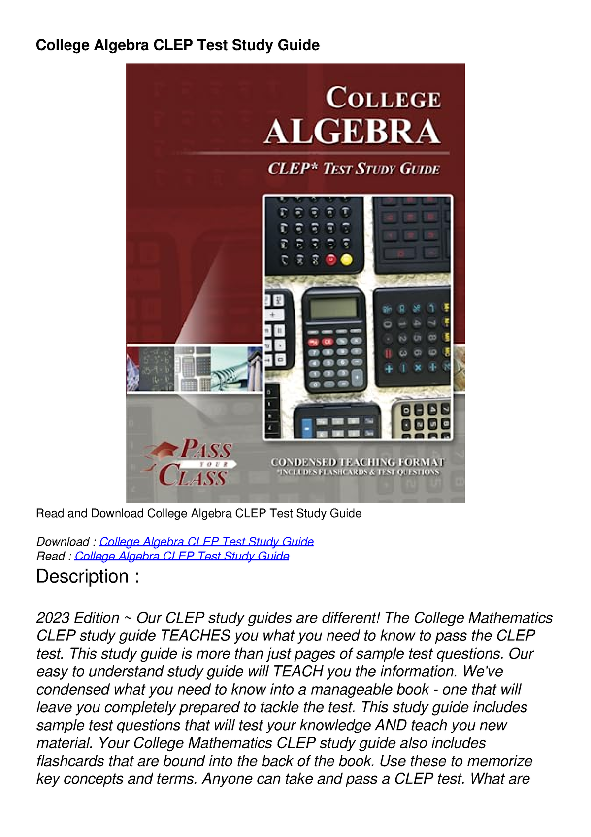 PDF_ College Algebra CLEP Test Study Guide - College Algebra CLEP Test ...