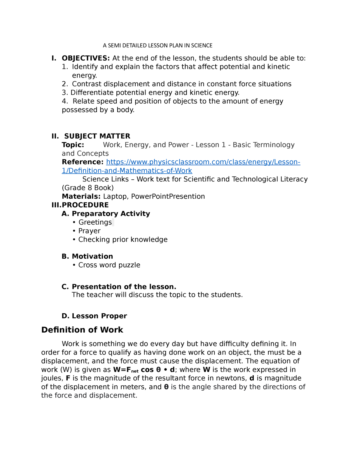 Semi Detailed Lesson Plan In Science 8 - A SEMI DETAILED LESSON PLAN IN ...