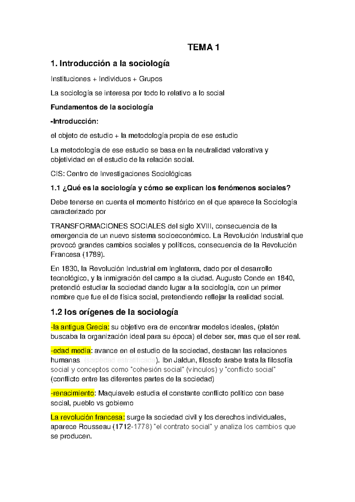 Sociologia tema 1-4 - resumenes - TEMA 1 1. Introducción a la ...
