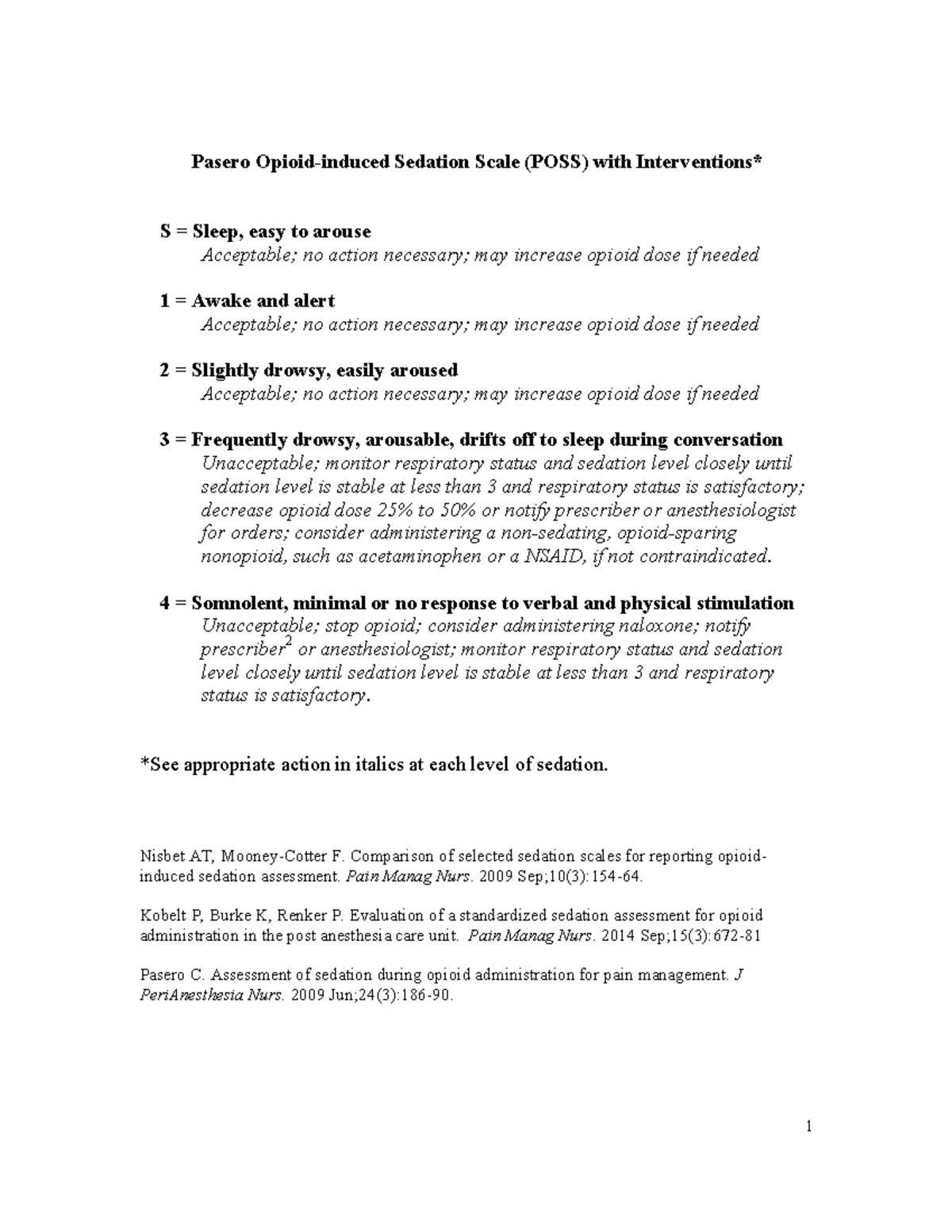 Pasero Opioid Induced Sedation Scale - 1 Pasero Opioid-induced Sedation 